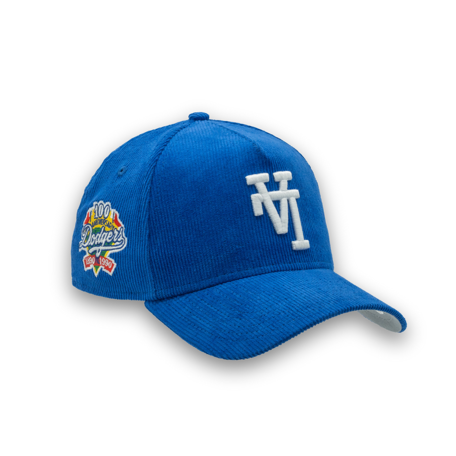 Los Angeles Dodgers New Era Upside Down 100 Years Anniversary Side Patch 9FORTY A-Frame MLB Cord Cap Blau - SD Excklusive - STADIUMDREAMS