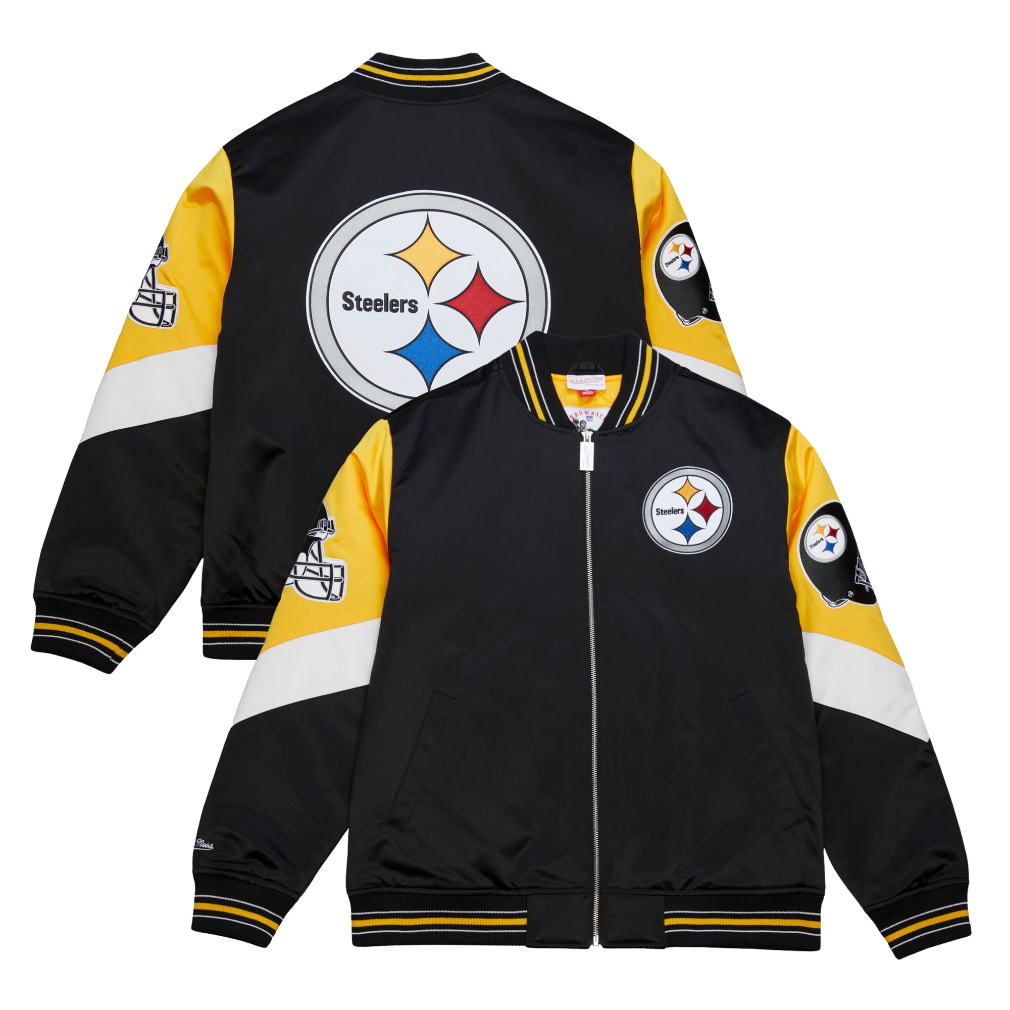 Pittsburgh Steelers Mitchell & Ness Throwback Vintage Heavyweight Satin NFL Jacke Schwarz - STADIUMDREAMS