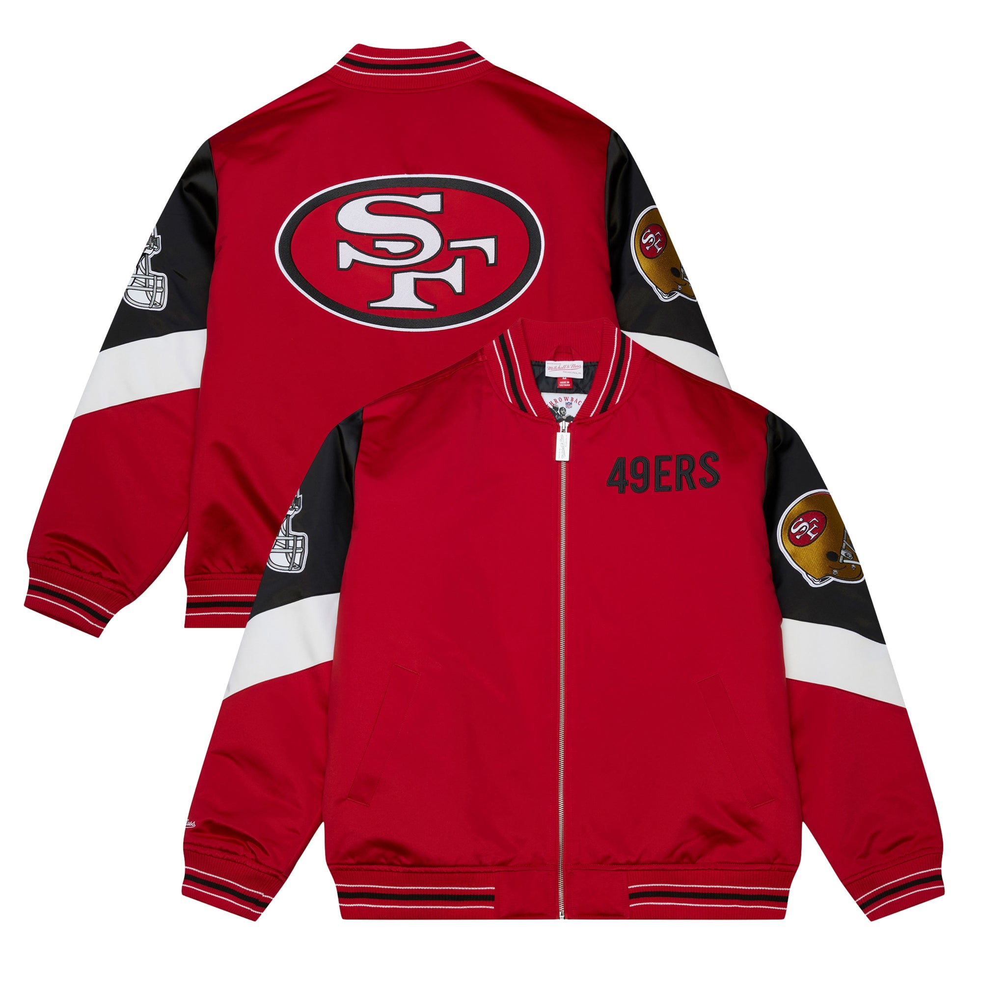 San Francisco 49ers Mitchell & Ness Throwback Vintage Heavyweight Satin NFL Jacke Rot - STADIUMDREAMS