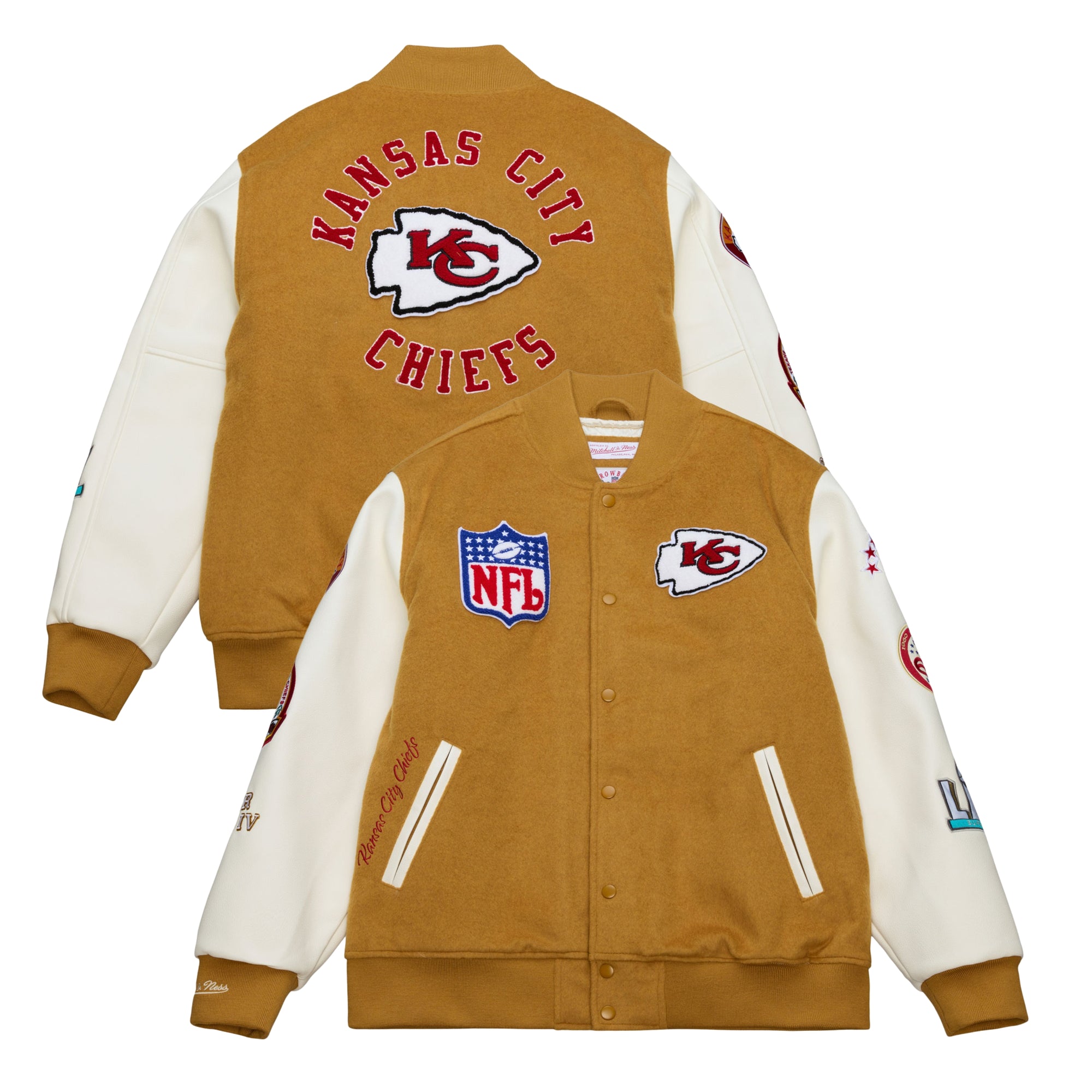 Kansas City Chiefs Mitchell & Ness Dusted Collection Premium Patches NFL College Jacke Beige