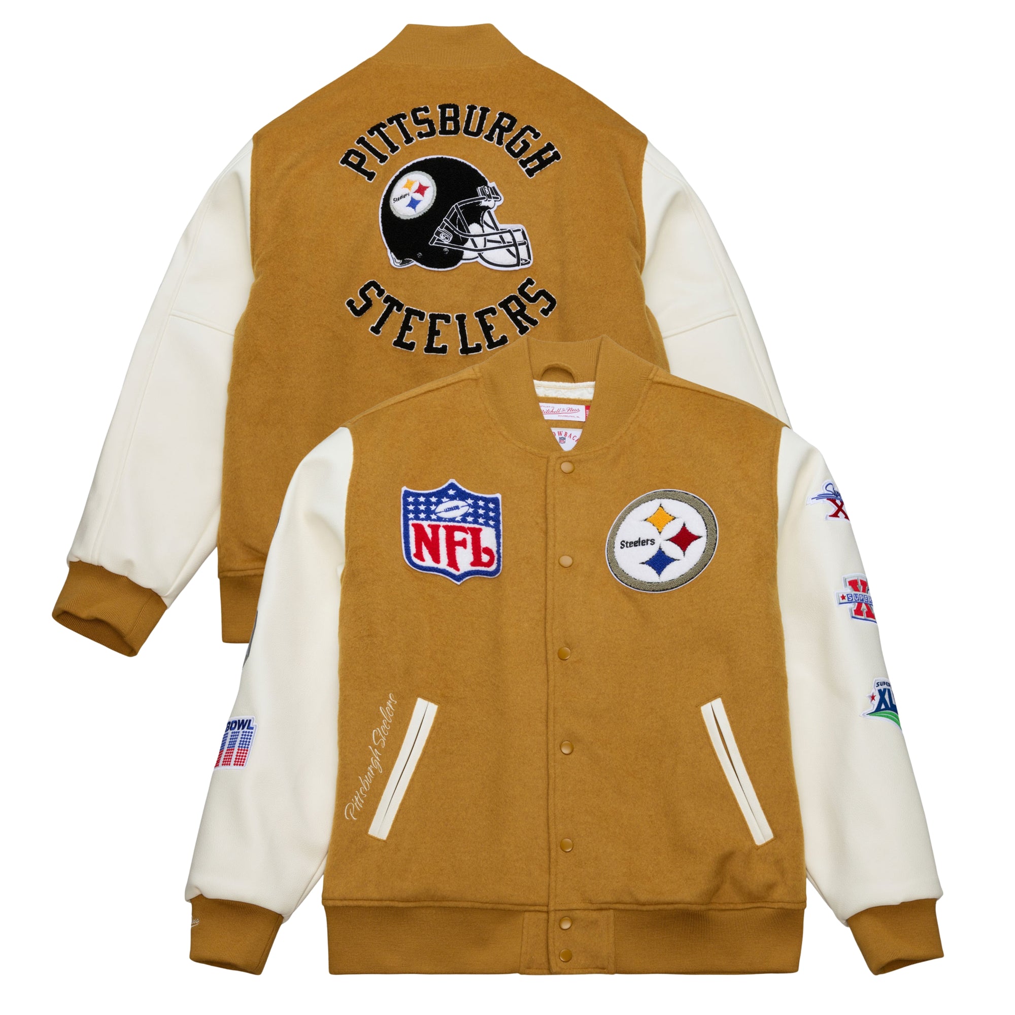 Pittsburgh Steelers Mitchell & Ness Dusted Collection Premium Patches NFL College Jacke Beige