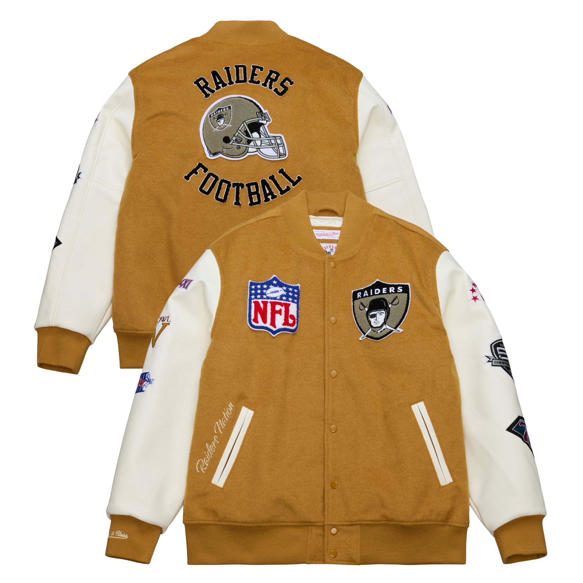 Las Vegas Raiders Mitchell & Ness Dusted Collection Premium Patches NFL College Jacke Beige