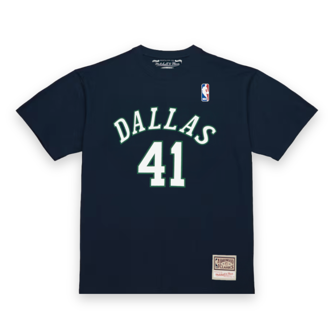 Dirk Nowitzki #41 Dallas Mavericks Mitchell & Ness NBA Name & Number T-Shirt Navy - STADIUMDREAMS