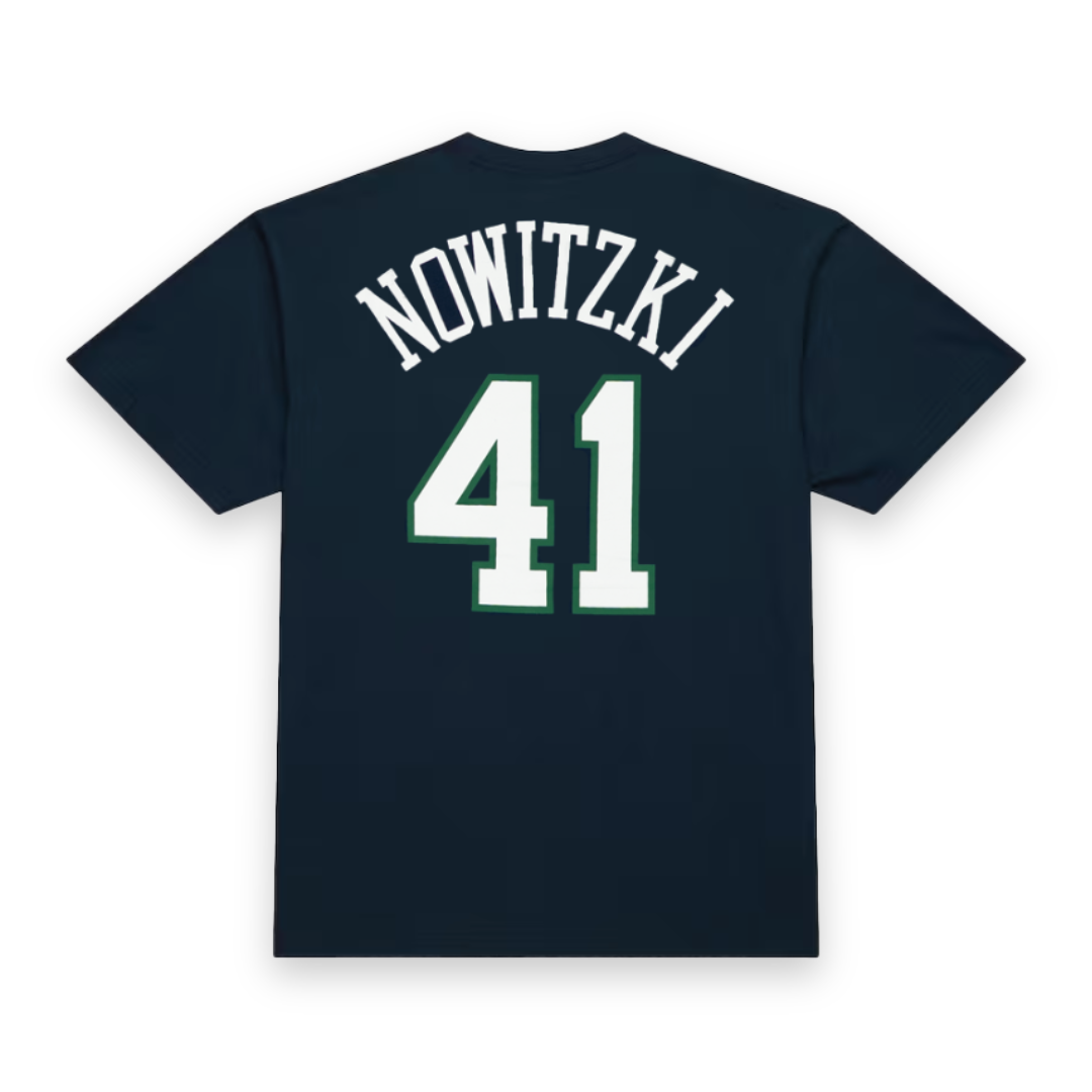 Dirk Nowitzki #41 Dallas Mavericks Mitchell & Ness NBA Name & Number T-Shirt Navy - STADIUMDREAMS