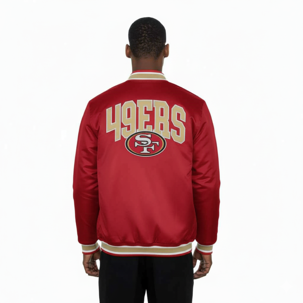 San Francisco 49ers New Era USA EDITION Stitched Satin NFL Jacke Rot