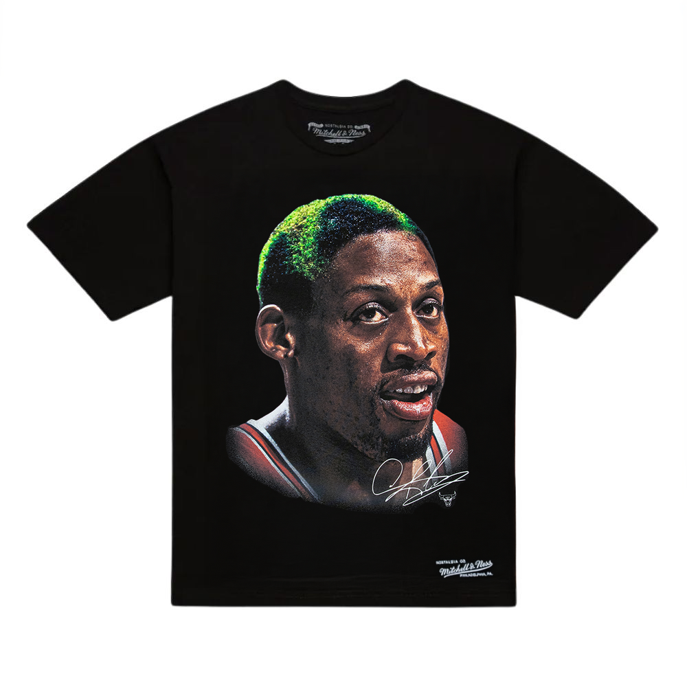 Dennis Rodman #91 Chicago Bulls Mitchell & Ness Real Big Face NBA T-Shirt Schwarz