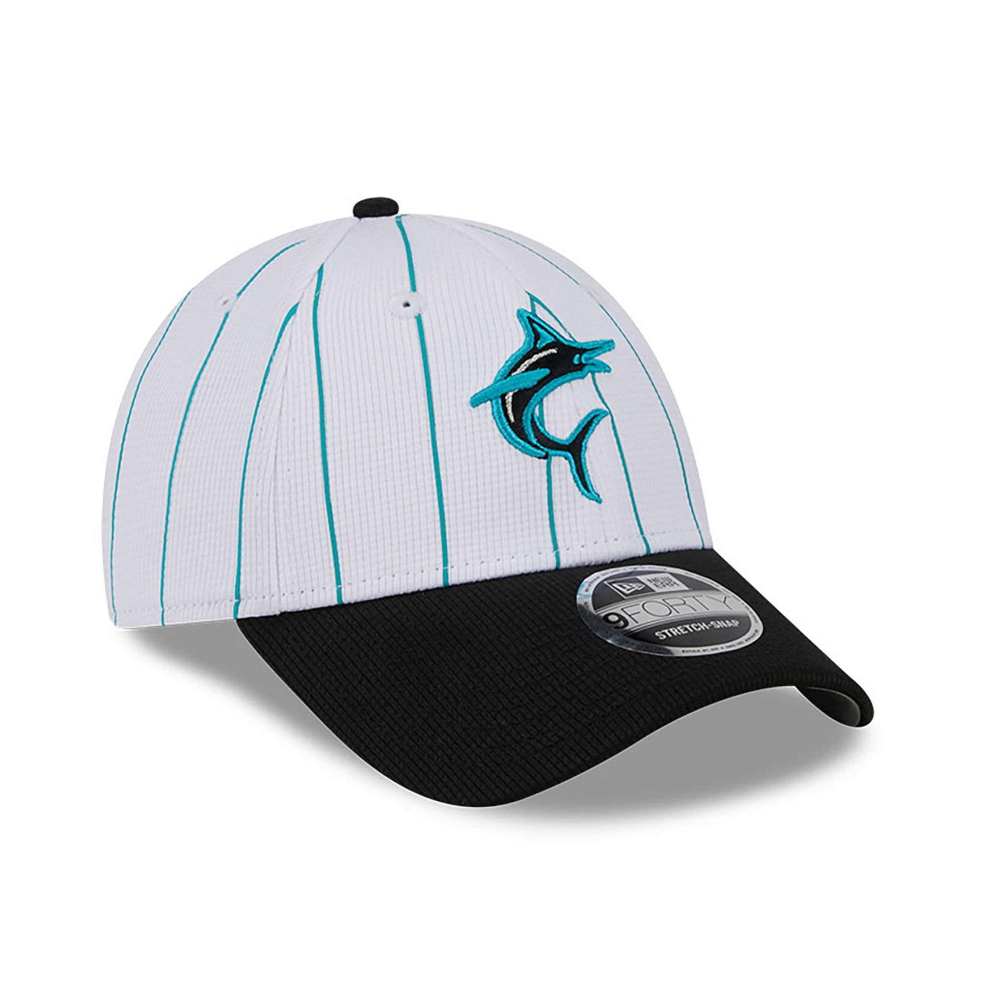 Miami Marlins New Era 2025 MLB Batting Practice 9FORTY Stretch Snap Cap Weiß - STADIUMDREAMS