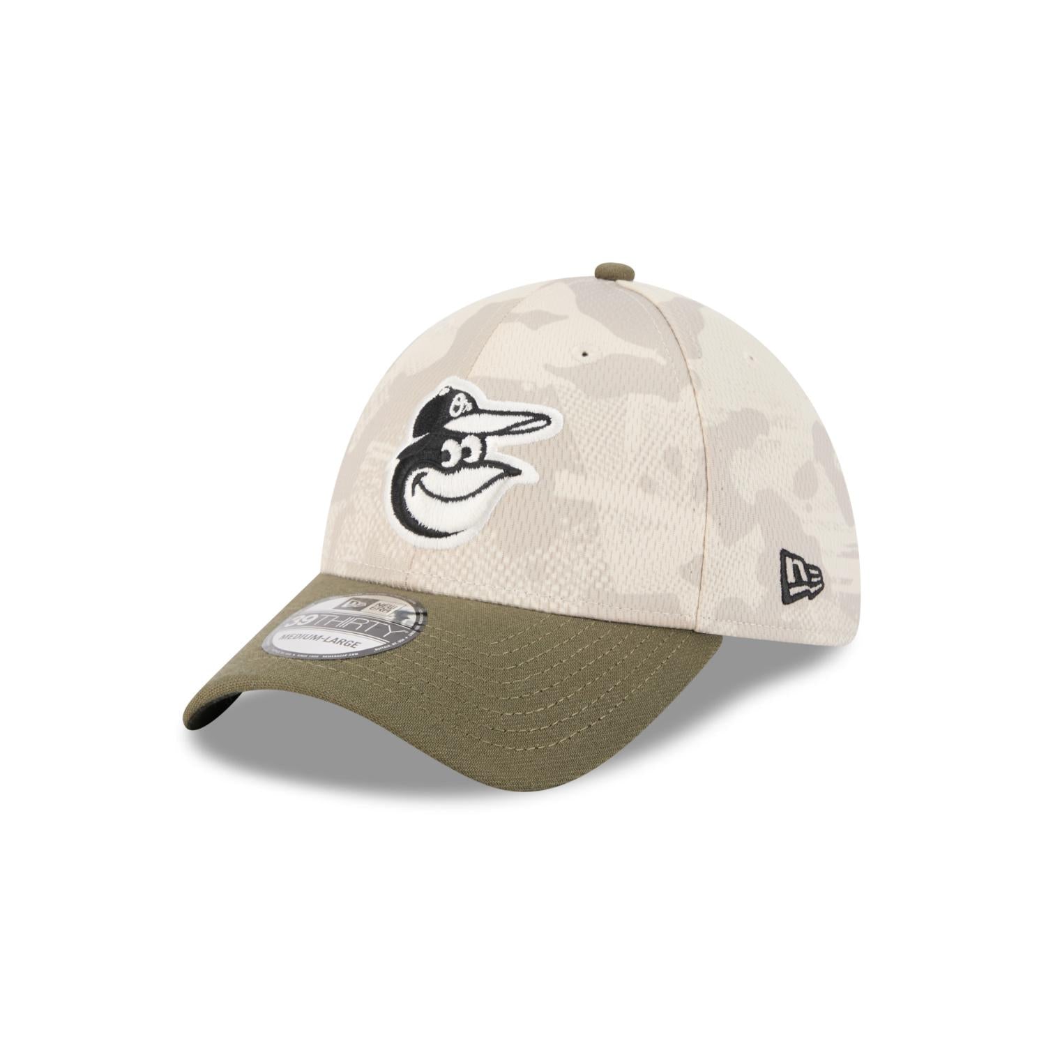 Baltimore Orioles 2025 MLB Armed Forces New Era 39THIRTY Flex Cap Beige - STADIUMDREAMS