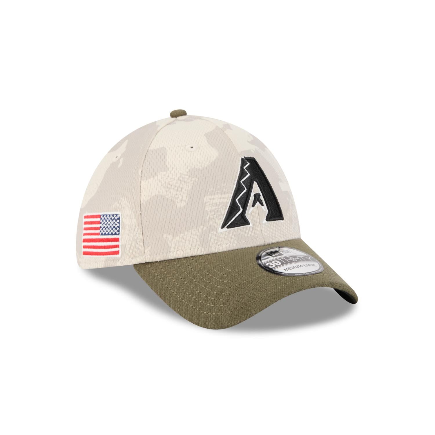 Arizona Diamondbacks  2025 MLB Armed Forces New Era 39THIRTY Flex Cap Beige - STADIUMDREAMS
