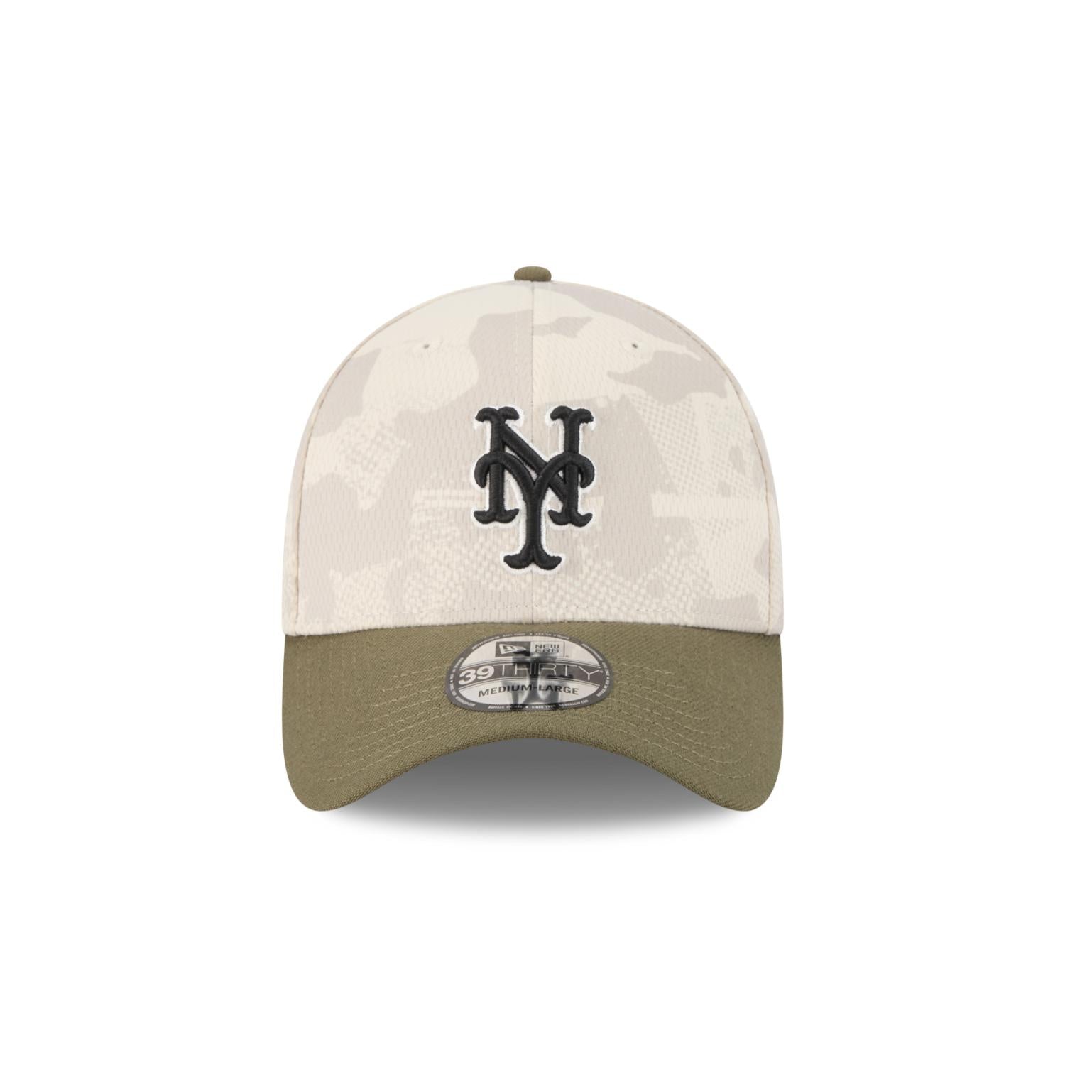New York Mets 2025 MLB Armed Forces New Era 39THIRTY Flex Cap Beige