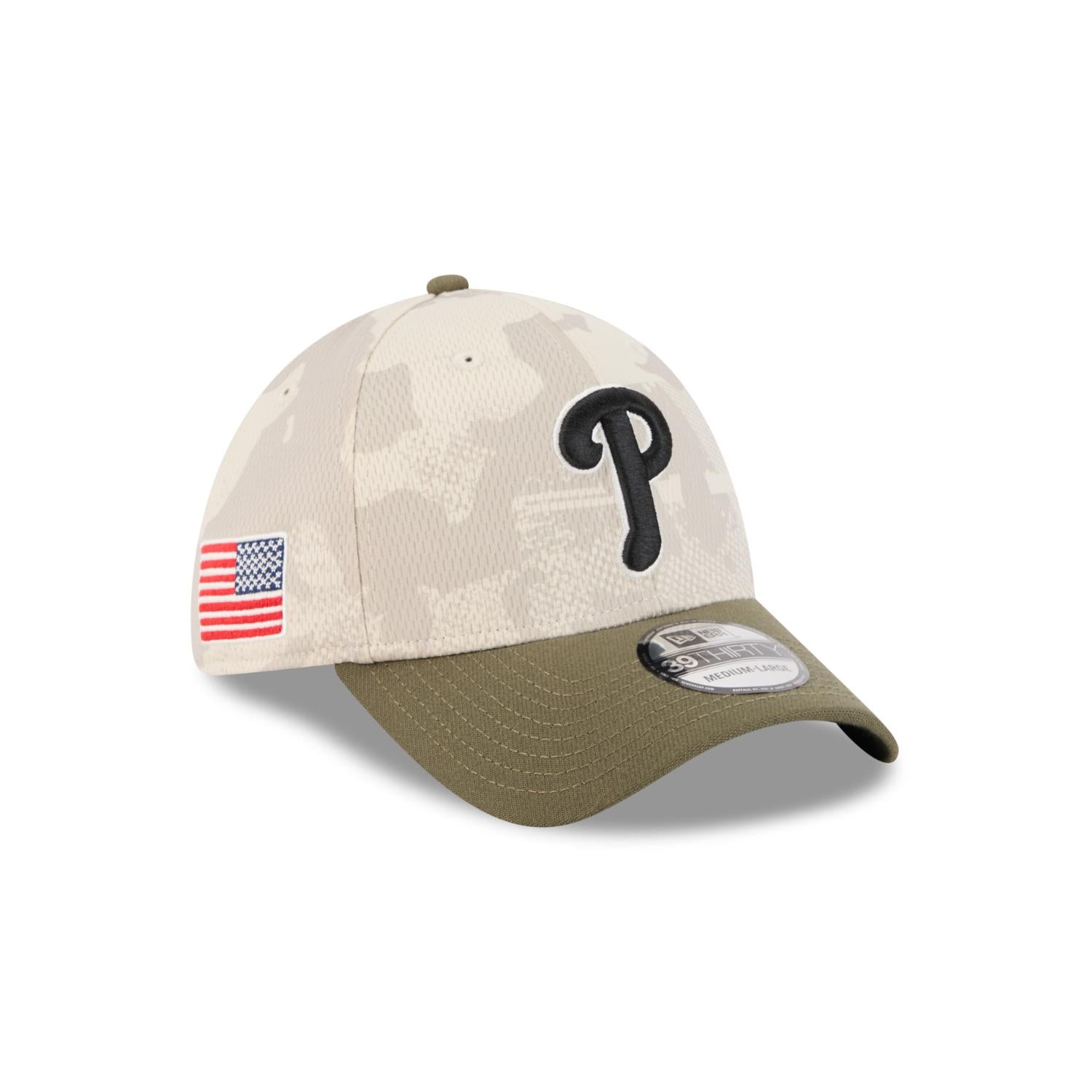 Philadelphia Phillies 2025 MLB Armed Forces New Era 39THIRTY Flex Cap Beige