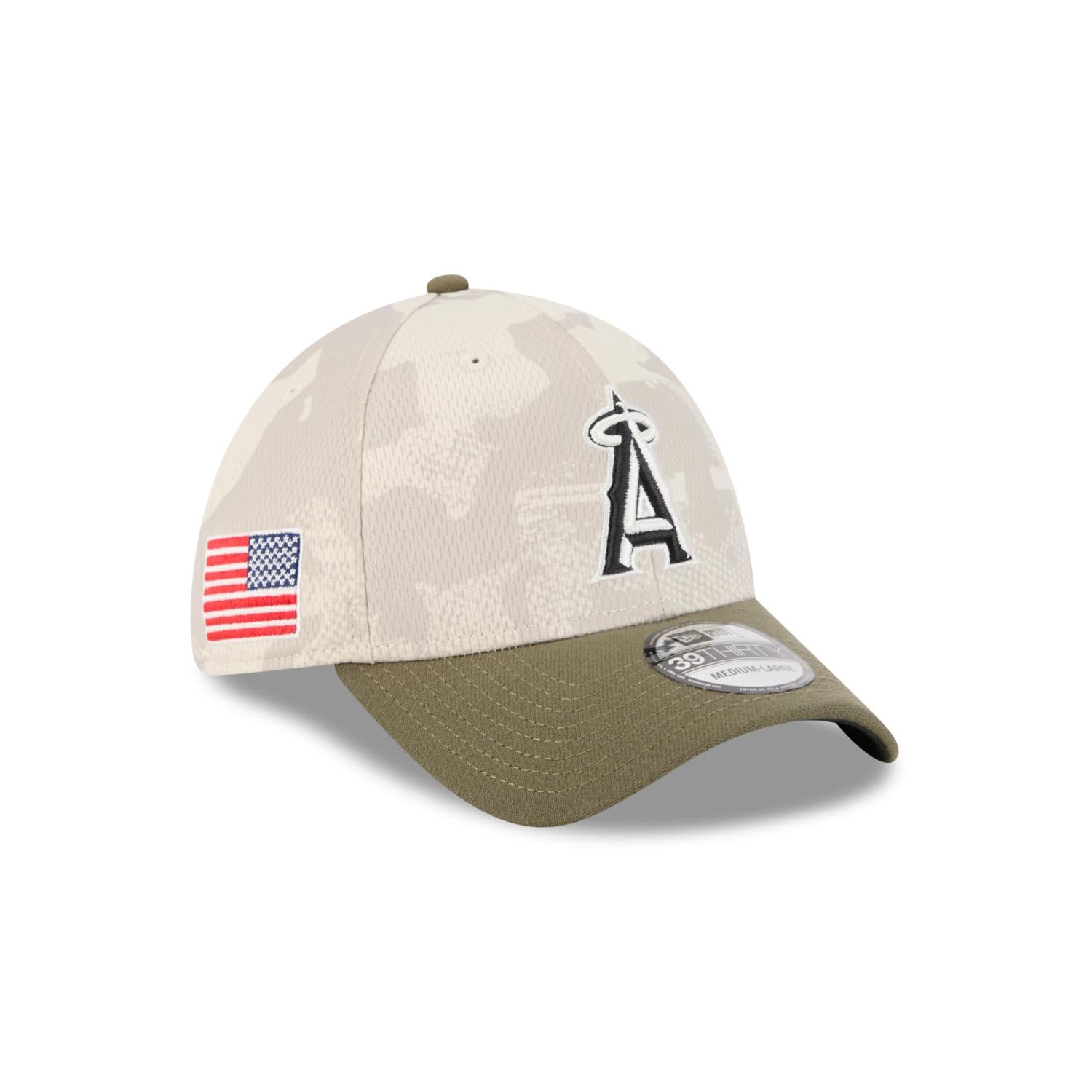 Los Angeles Angels 2025 MLB Armed Forces New Era 39THIRTY Flex Cap Beige - STADIUMDREAMS