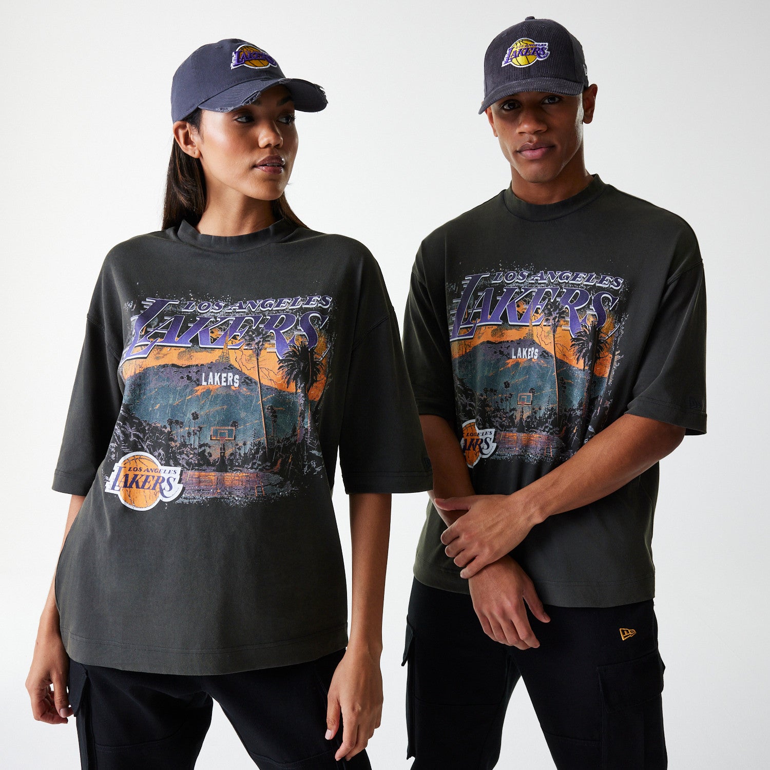 Los Angeles Lakers New Era Oversized Retro Print NBA T-Shirt Grau