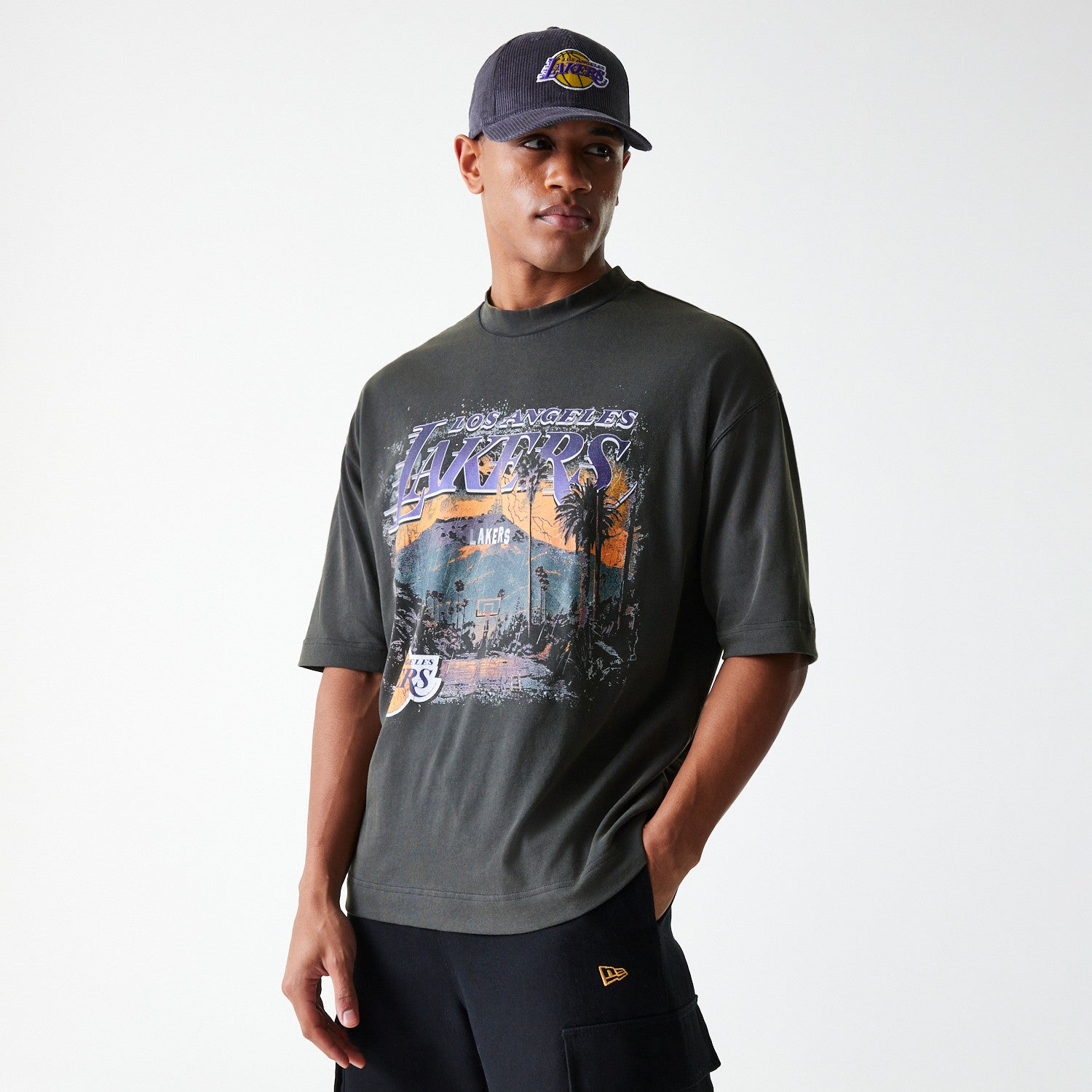 Los Angeles Lakers New Era Oversized Retro Print NBA T-Shirt Grau