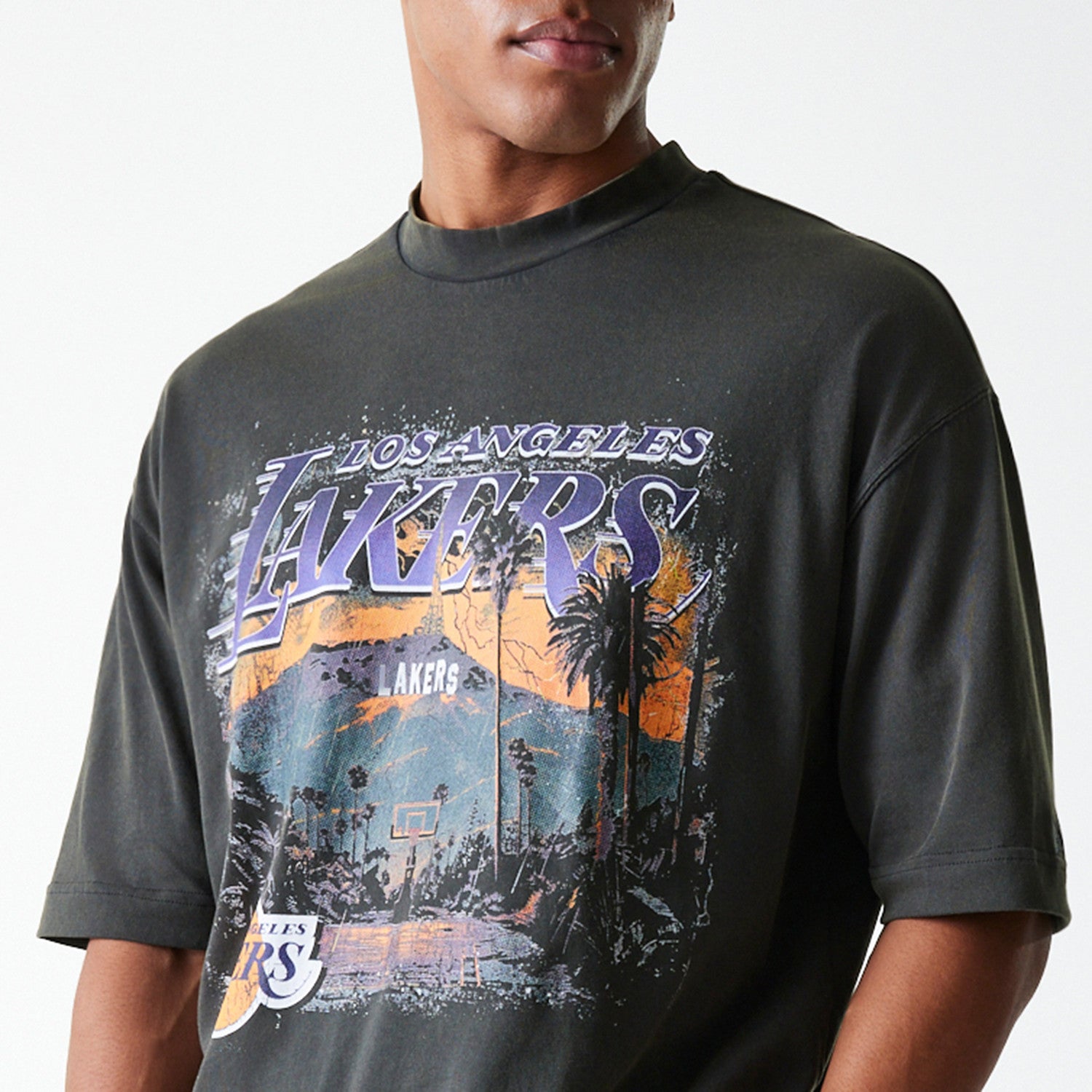 Los Angeles Lakers New Era Oversized Retro Print NBA T-Shirt Grau