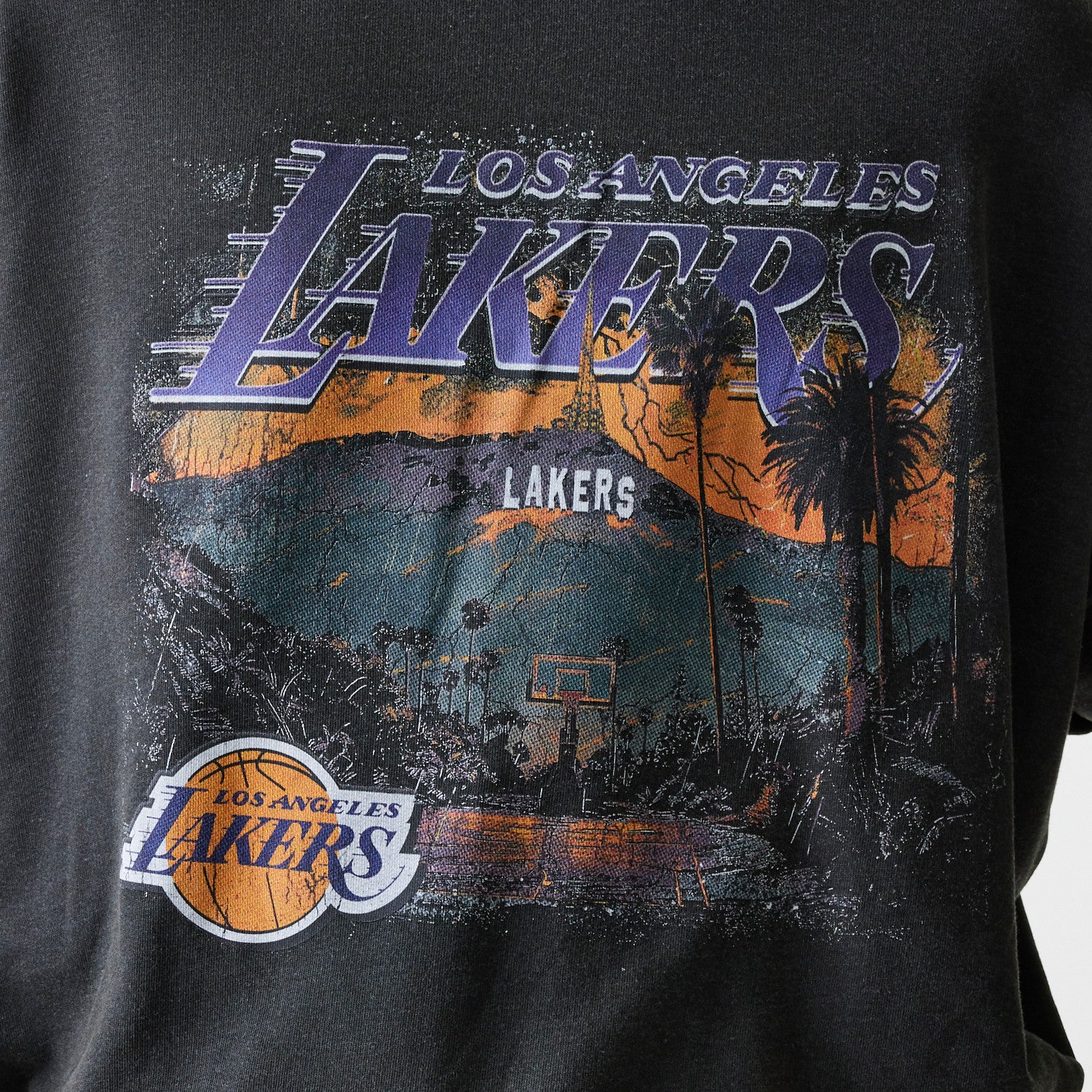 Los Angeles Lakers New Era Oversized Retro Print NBA Crewneck Sweatshirt Grau