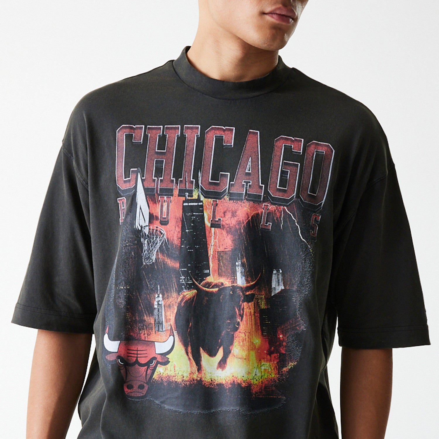 Chicago Bulls New Era Oversized Retro Print NBA T-Shirt Grau - STADIUMDREAMS