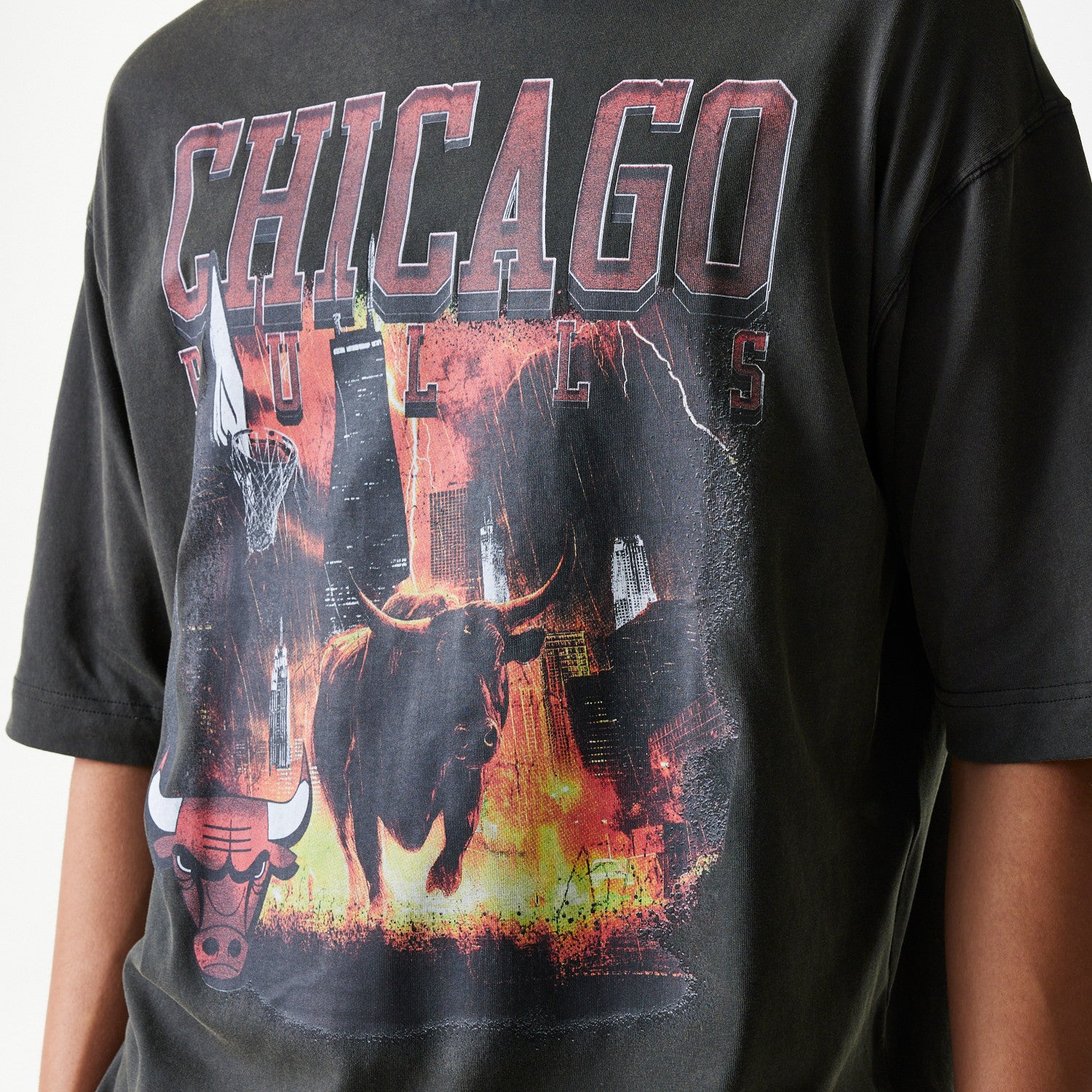 Chicago Bulls New Era Oversized Retro Print NBA T-Shirt Grau - STADIUMDREAMS