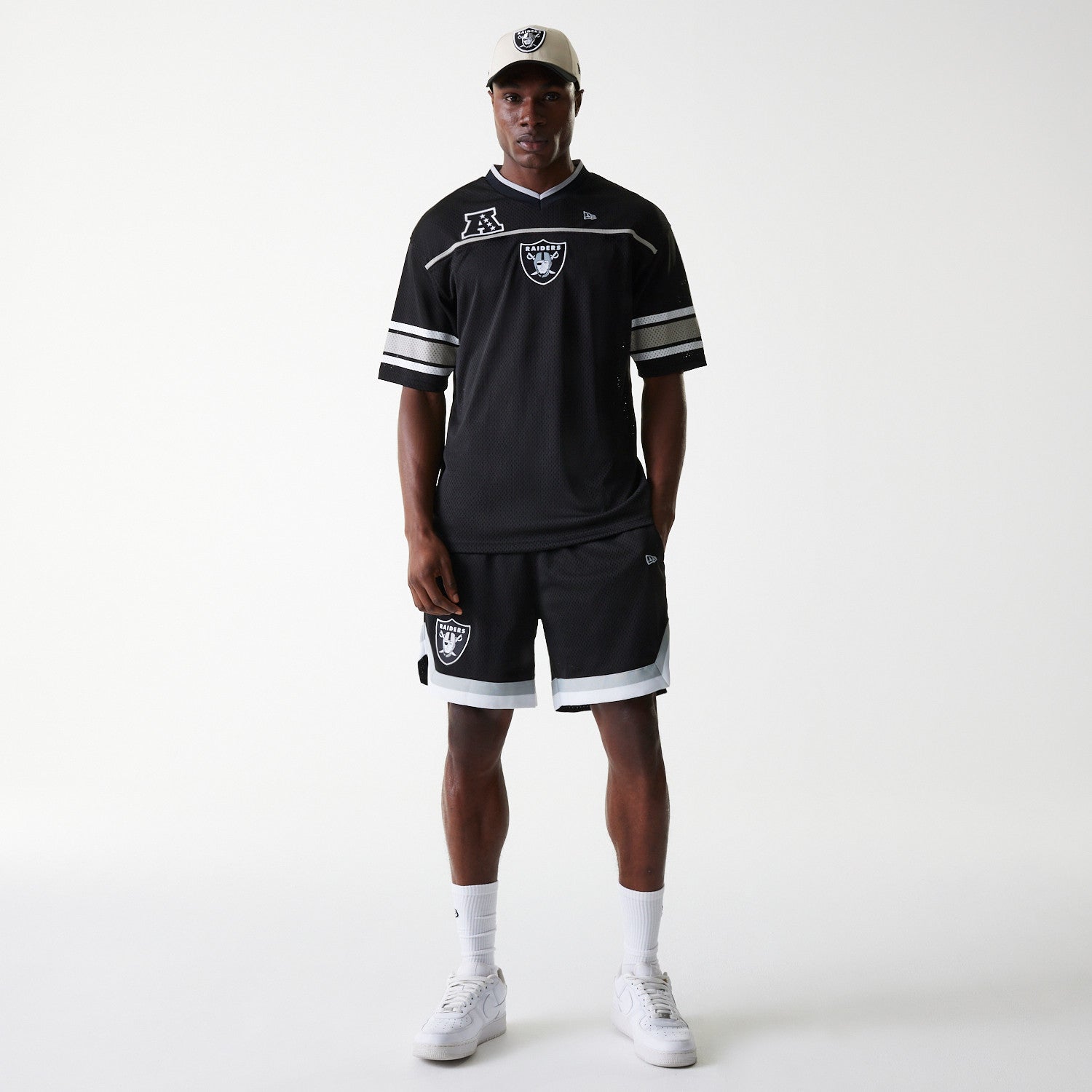 Las Vegas Raiders New Era Stitched Panel Mesh NFL Trikot Schwarz