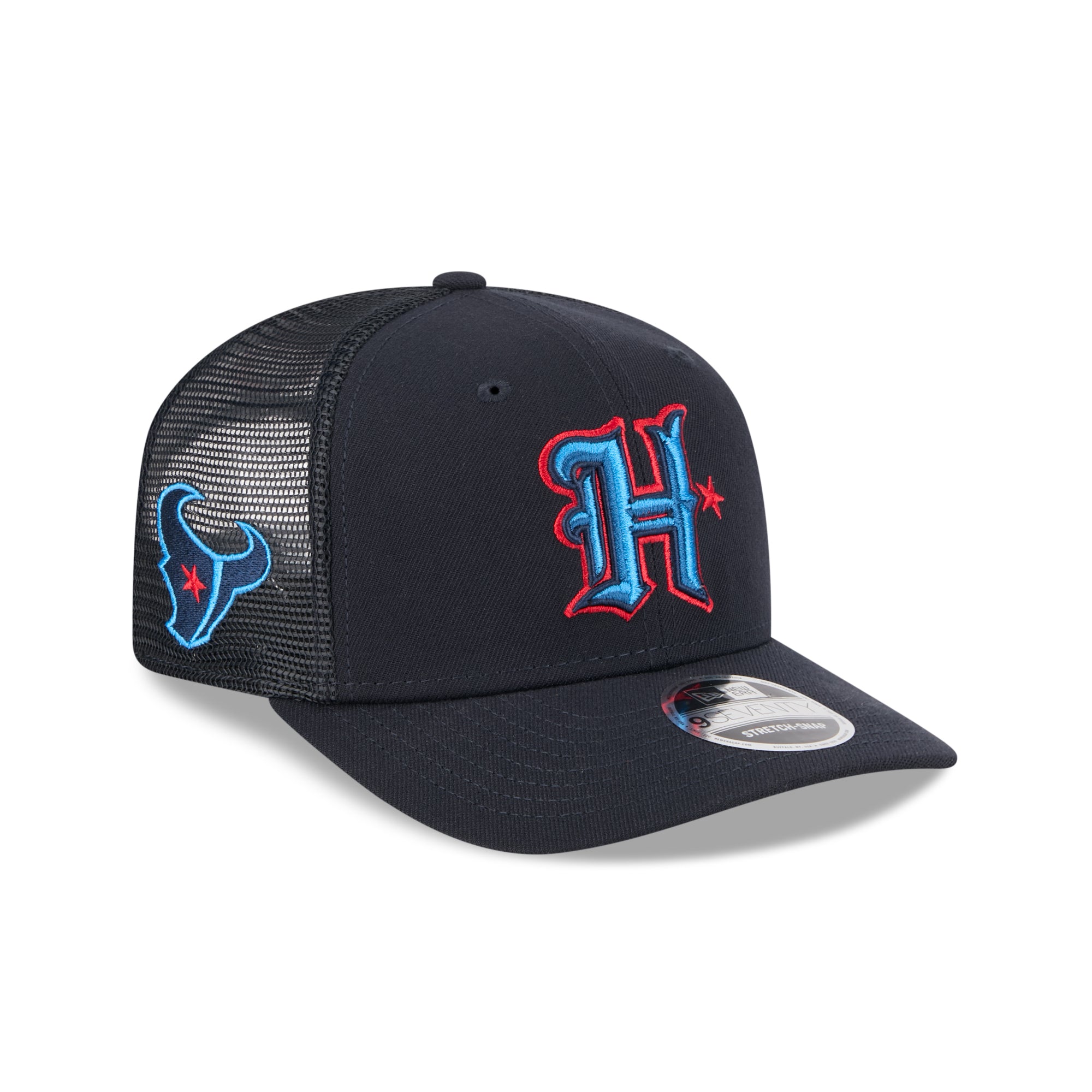 Houston Texans "H" New Era 2025 NFL Team Collection 9SEVENTY Stretch Snap Trucker Cap Navy - STADIUMDREAMS
