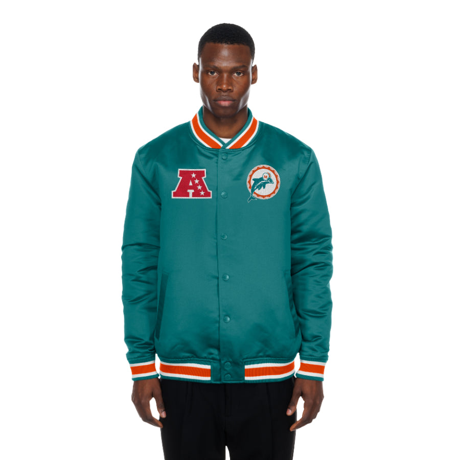 Miami Dolphins New Era USA EDITION Stitched Satin NFL Jacke Türkis
