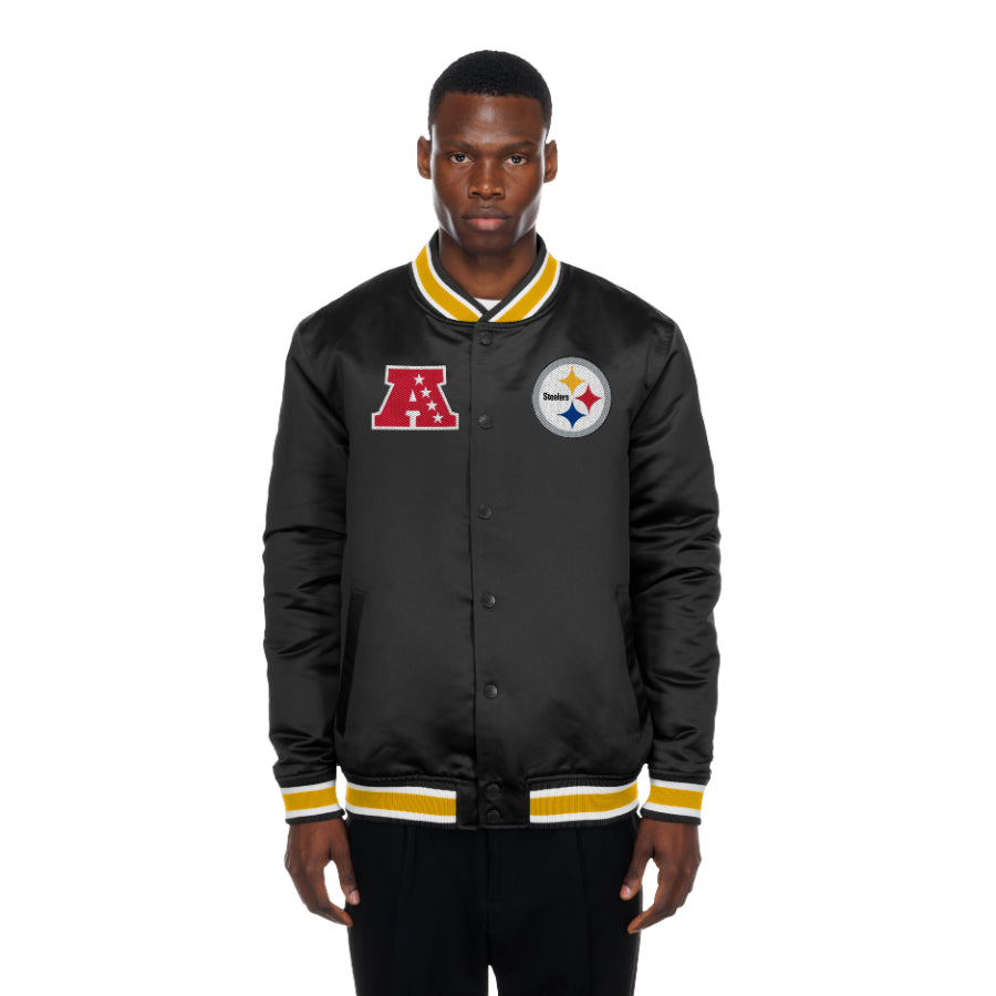 Pittsburgh Steelers New Era USA EDITION Stitched Satin NFL Jacke Schwarz - STADIUMDREAMS