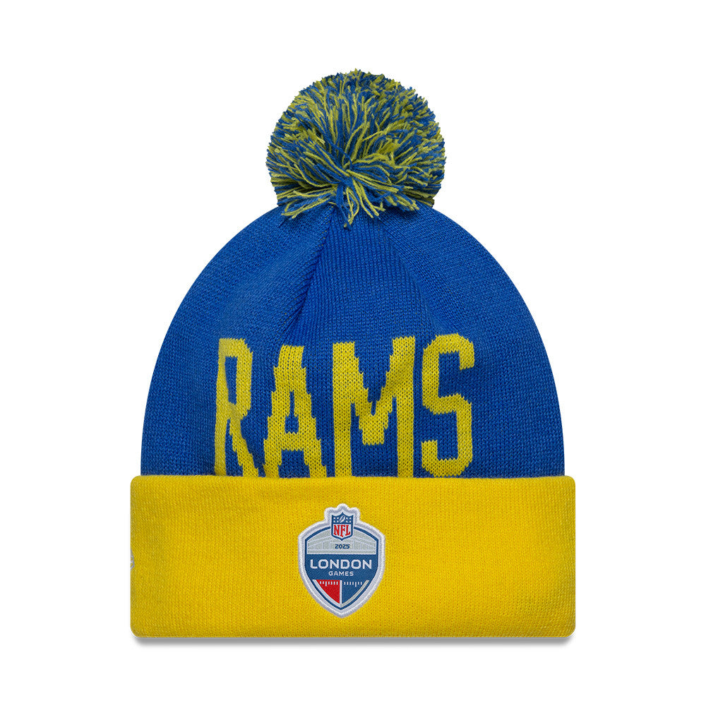 Los Angeles Rams New Era NFL London Games 2025 Cuff Knit Beanie Blau - STADIUMDREAMS