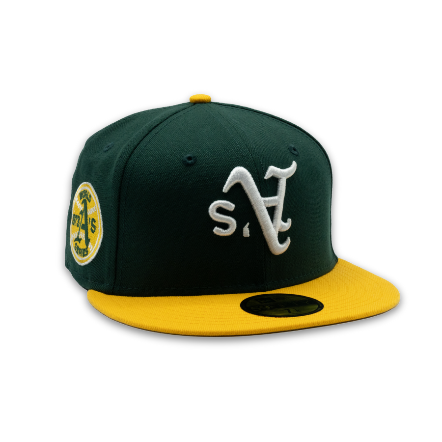 Oakland Athletics New Era MLB Upside Down World Series '73 Side Patch 59FIFTY Cap Grün - SD Exclusive - STADIUMDREAMS
