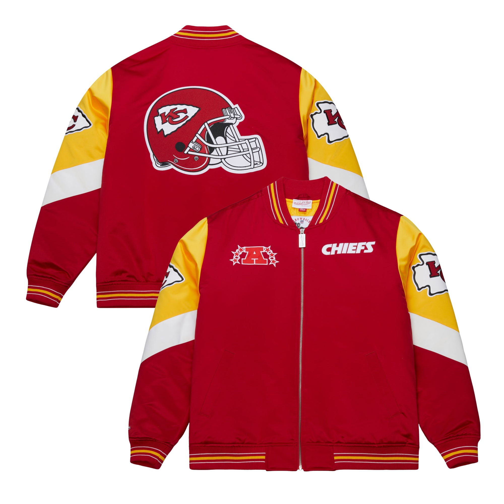 Kansas City Chiefs Mitchell & Ness Throwback Vintage Heavyweight Satin NFL Jacke Rot - STADIUMDREAMS