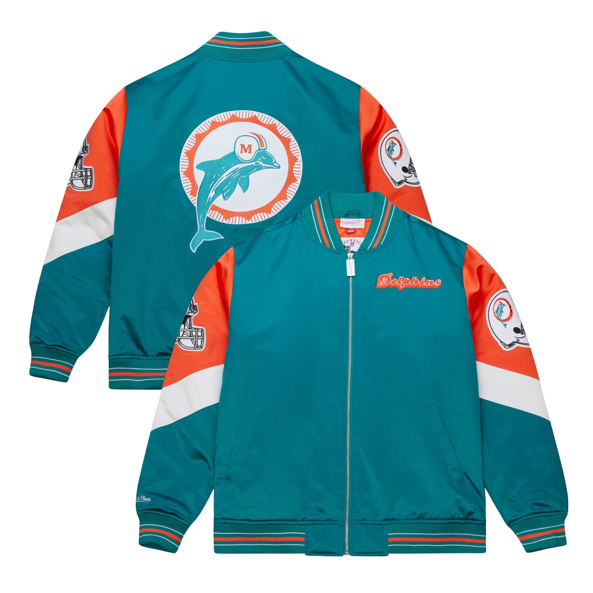 Miami Dolphins Mitchell & Ness Throwback Vintage Heavyweight Satin NFL Jacke Türkis - STADIUMDREAMS