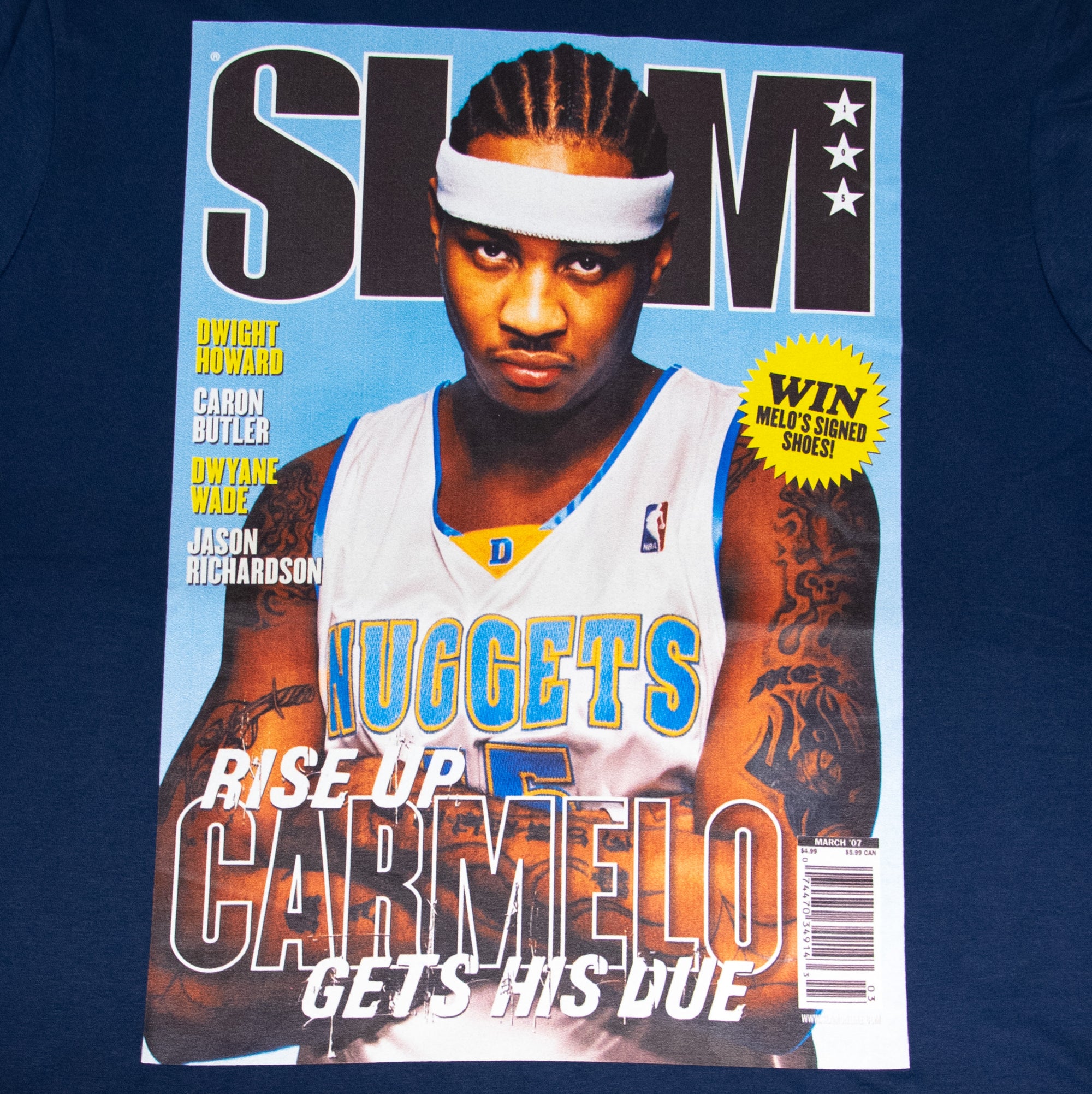 Carmelo Anthony Denver Nuggets Mitchell & Ness NBA Slam Cover T-Shirt Navy - STADIUMDREAMS