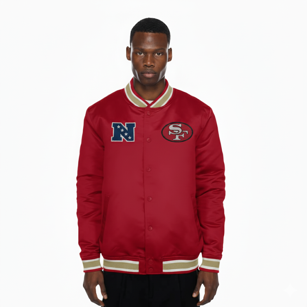 San Francisco 49ers New Era USA EDITION Stitched Satin NFL Jacke Rot