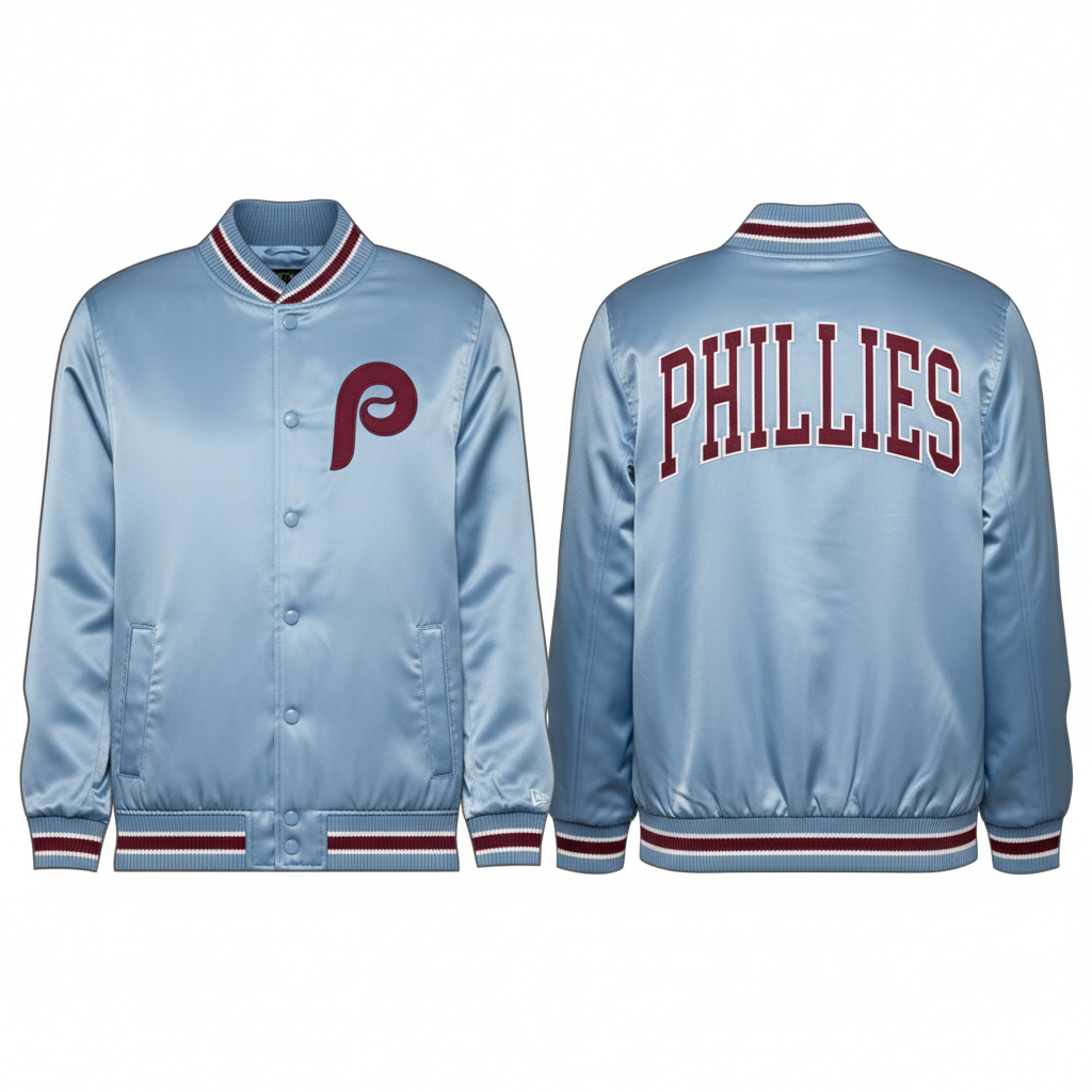 Philadelphia Phillies New Era USA EDITION Stitched Satin MLB Jacke Blau - STADIUMDREAMS