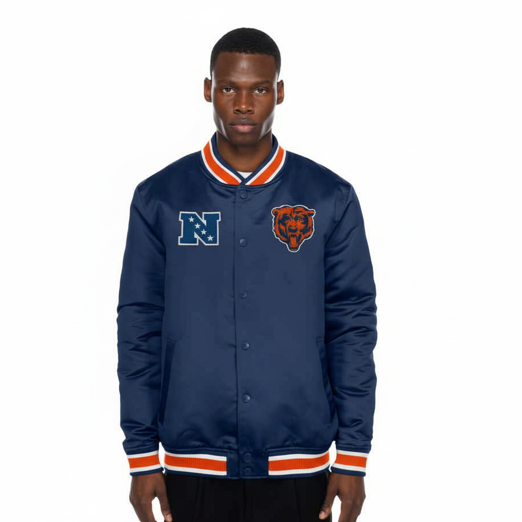 Chicago Bears New Era USA EDITION Stitched Satin NFL Jacke Navy