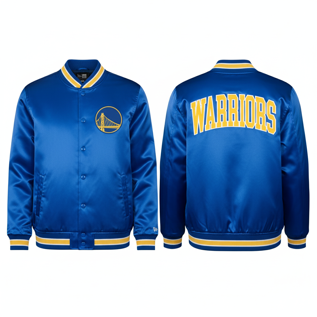 Golden State Warriors New Era USA EDITION Stitched Satin NBA Jacke Blau