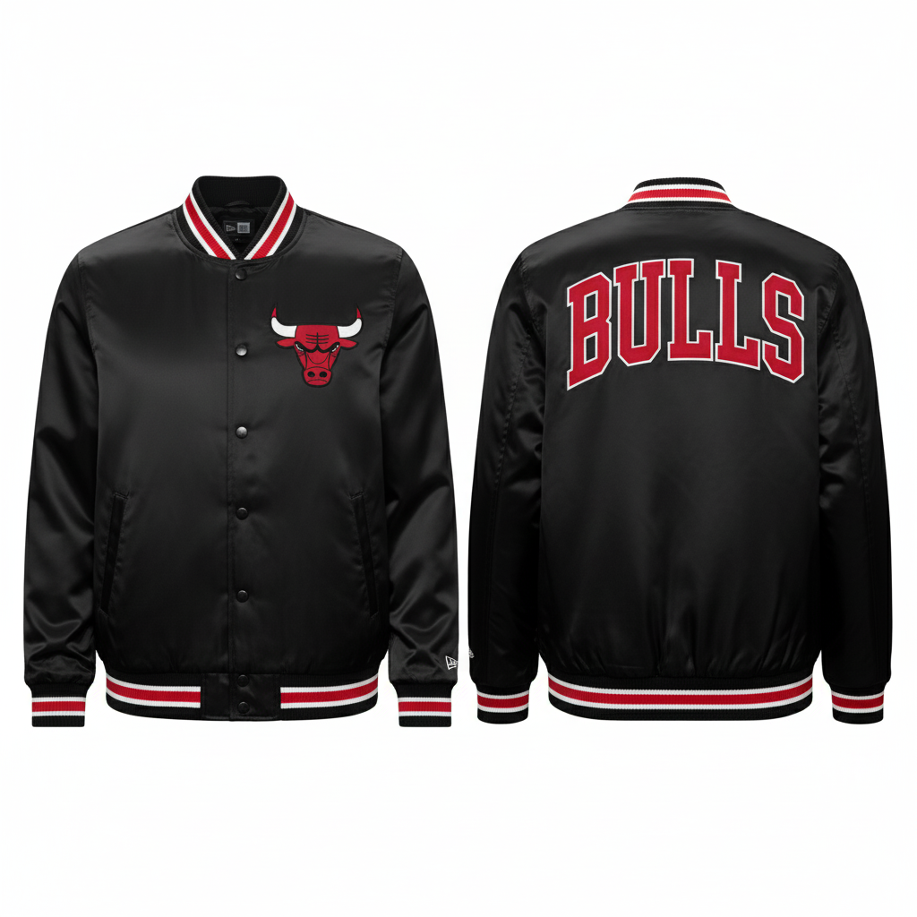 Chicago Bulls New Era USA EDITION Stitched Satin NBA Jacke Schwarz