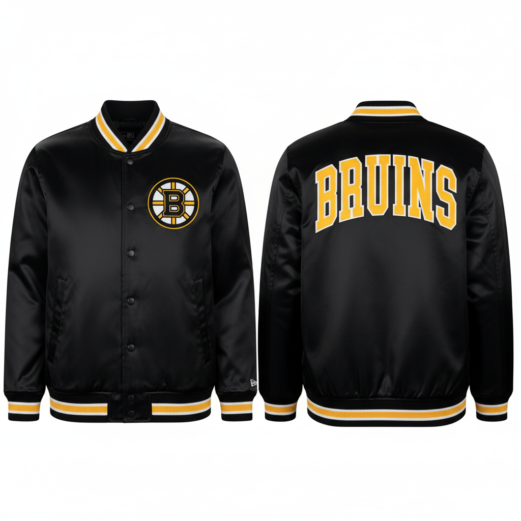 Boston Bruins New Era USA EDITION Stitched Satin NHL Jacke Schwarz