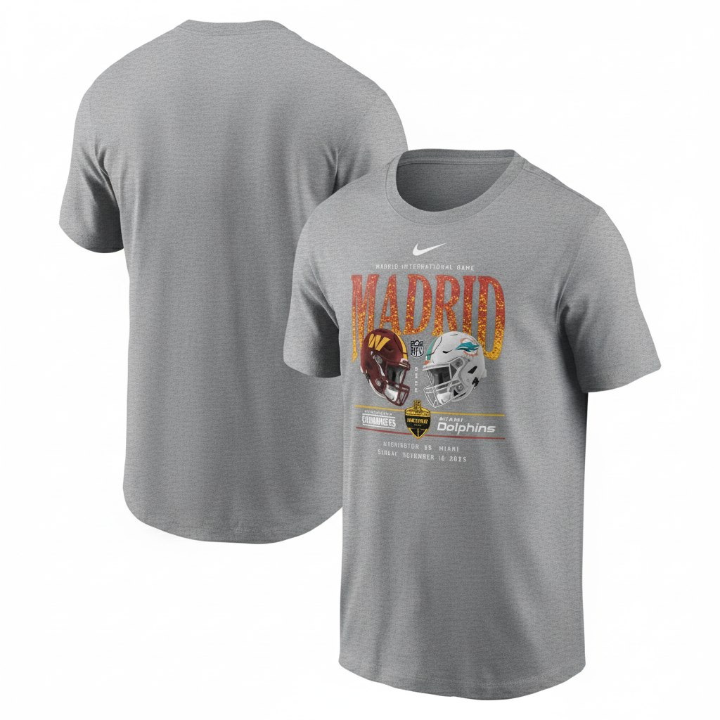 2025 NFL Madrid Game Madrid Game Commanders vs. Dolphins Nike T-Shirt Grau
