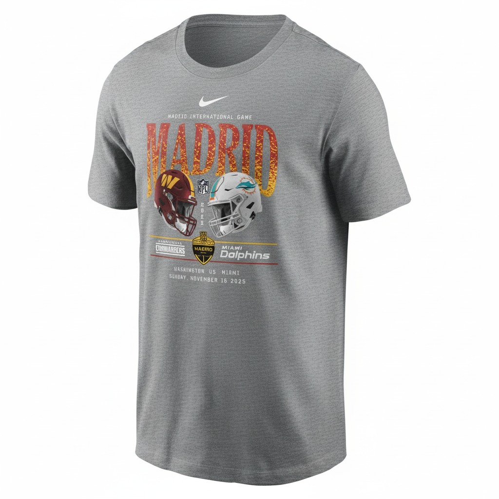 2025 NFL Madrid Game Madrid Game Commanders vs. Dolphins Nike T-Shirt Grau