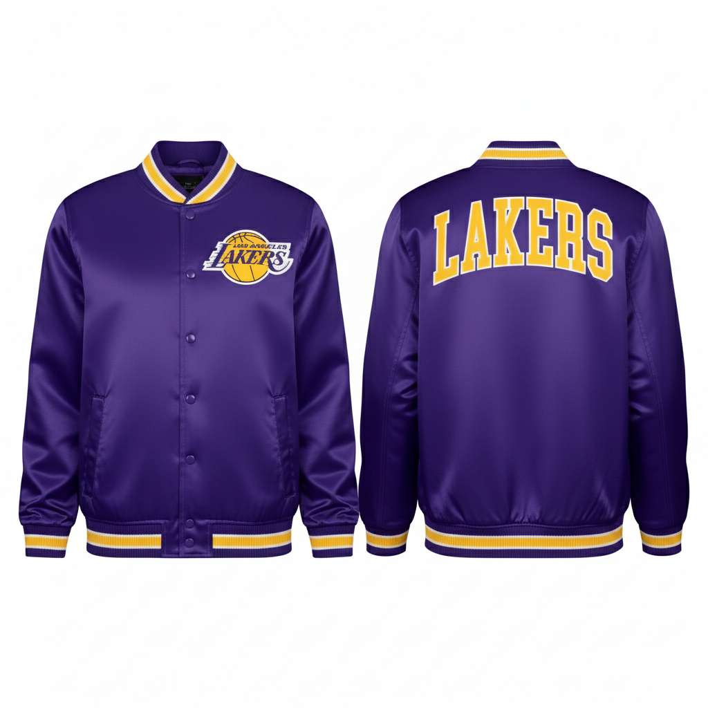 Los Angeles Lakers New Era USA EDITION Stitched Satin NBA Jacke Lila - STADIUMDREAMS