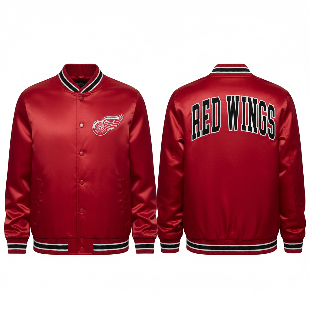Detroit Red Wings New Era USA EDITION Stitched Satin NHL Jacke Rot - STADIUMDREAMS
