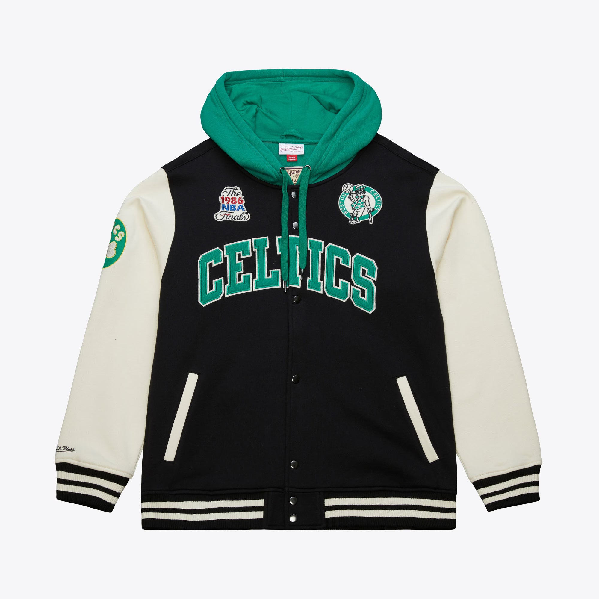 Boston Celtics Mitchell & Ness Premium Patch Courtside Fleece Full-Snap NBA Jacke Schwarz