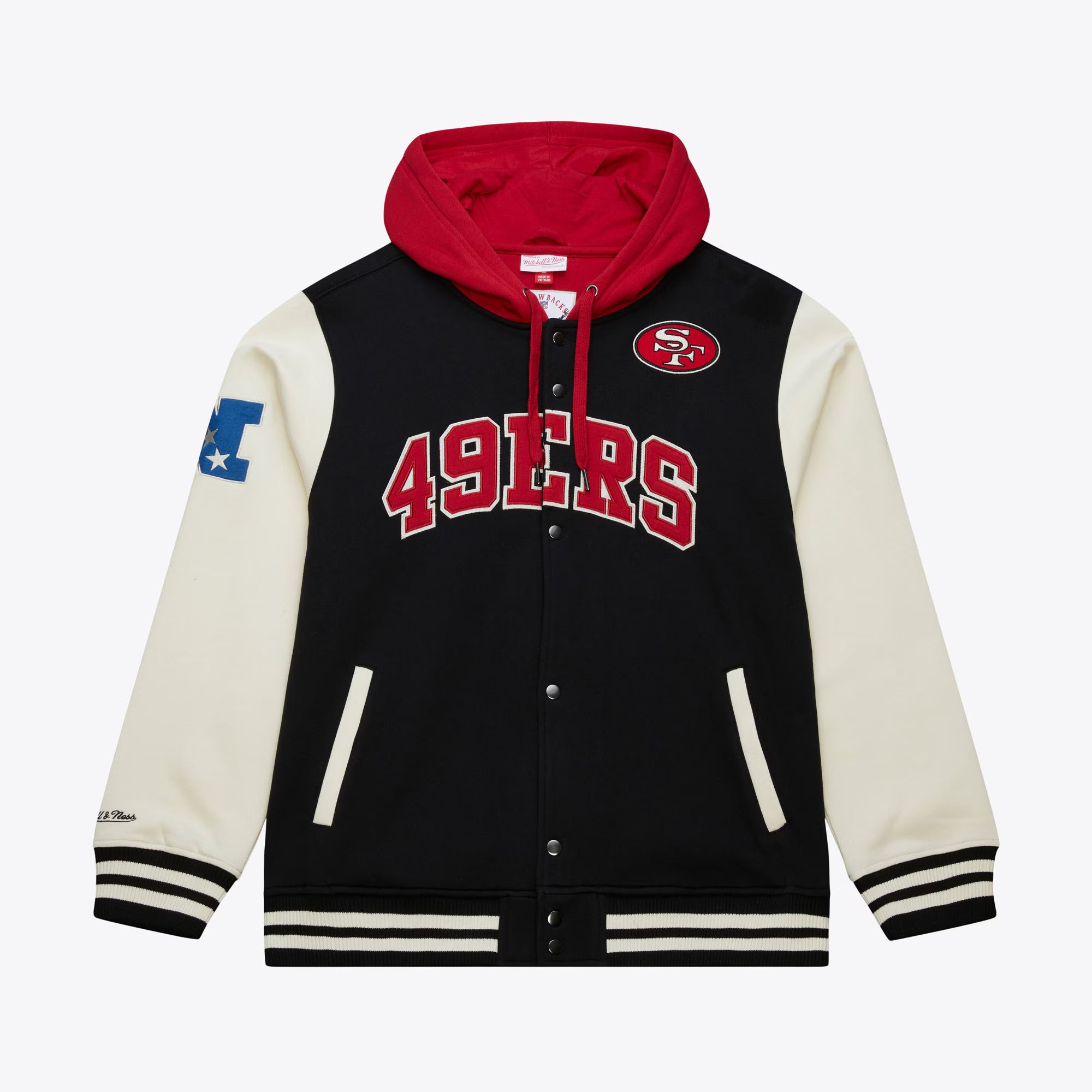 San Francisco 49ers Mitchell & Ness Premium Patch Sideline Fleece Full-Snap NFL Jacke Schwarz