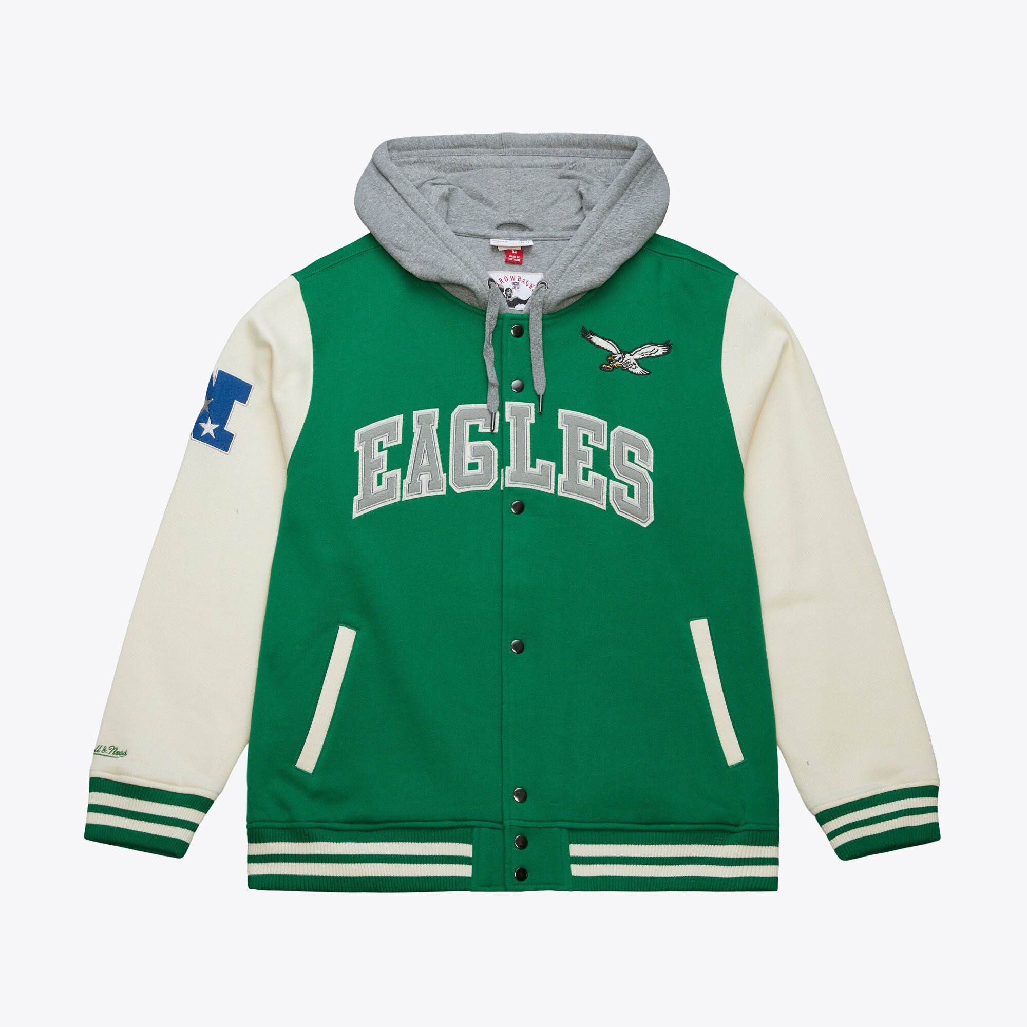 Philadelphia Eagles Mitchell & Ness Premium Patch Sideline Fleece Full-Snap NFL Jacke Grün - STADIUMDREAMS