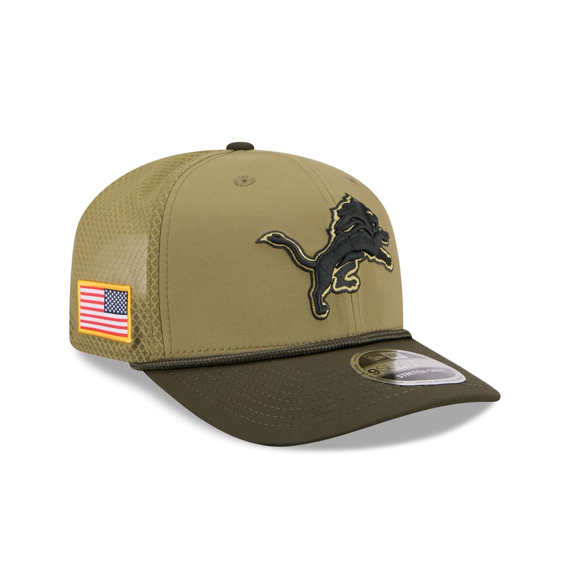 Detroit Lions New Era 2025 NFL Salute to Service 9SEVENTY Trucker Cap Grün