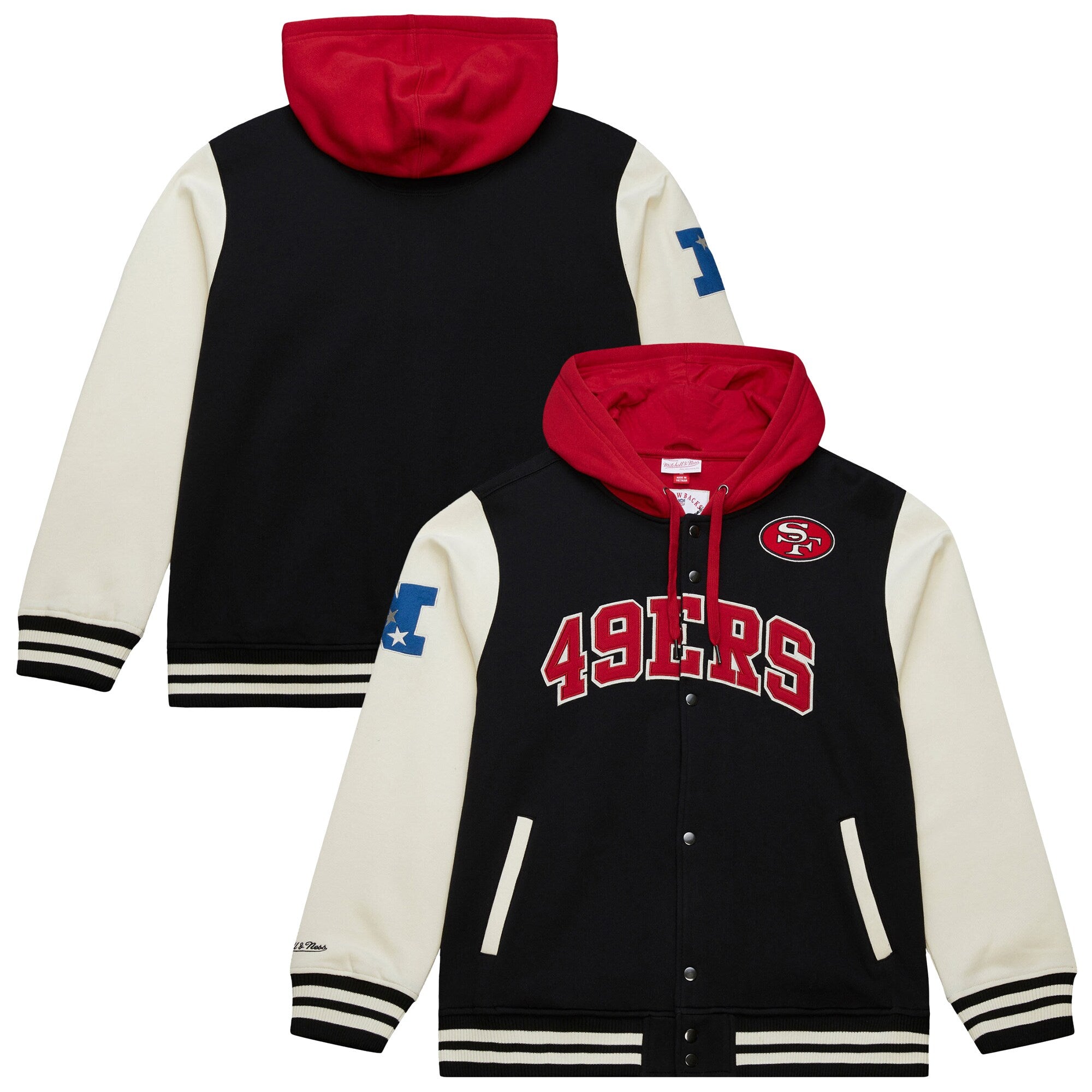 San Francisco 49ers Mitchell & Ness Premium Patch Sideline Fleece Full-Snap NFL Jacke Schwarz