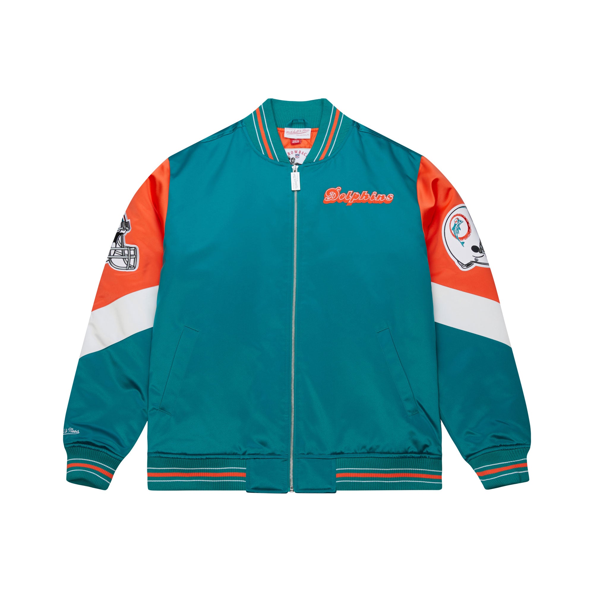 Miami Dolphins Mitchell & Ness Throwback Vintage Heavyweight Satin NFL Jacke Türkis - STADIUMDREAMS