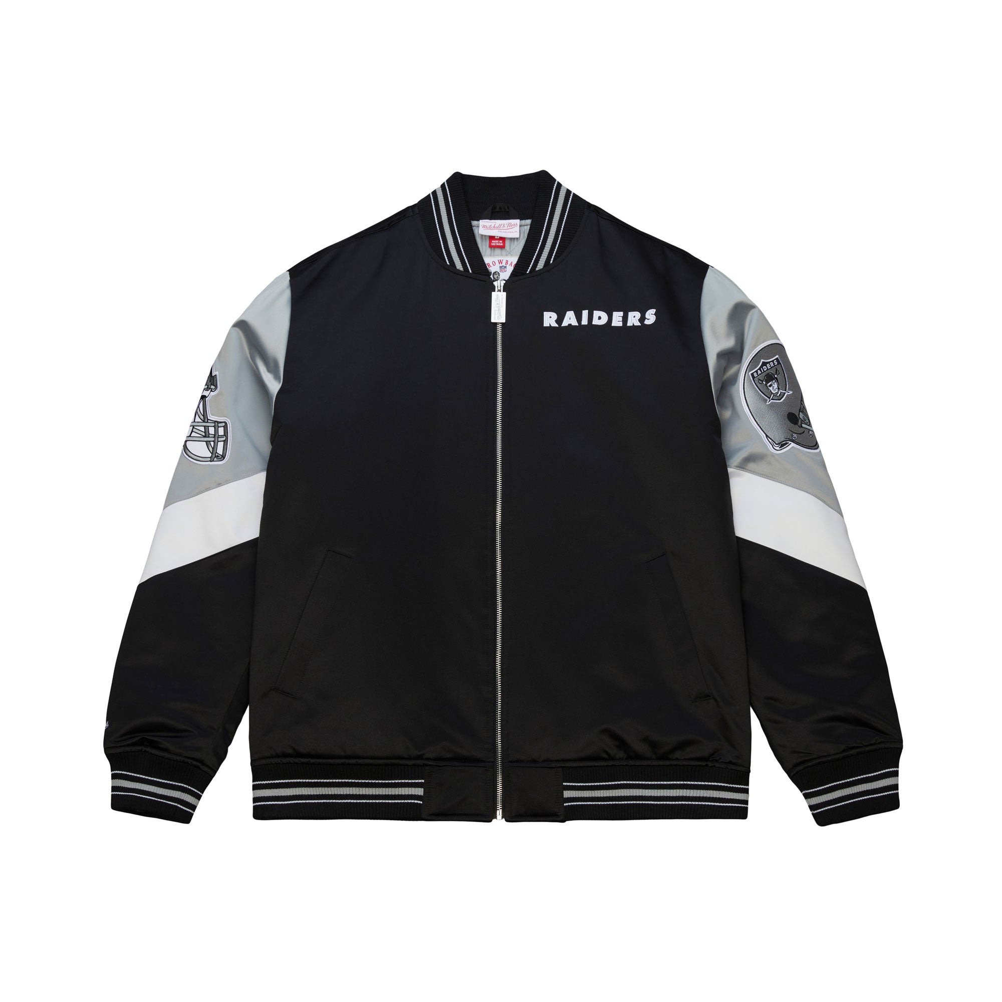 Las Vegas Raiders Mitchell & Ness Throwback Vintage Heavyweight Satin NFL Jacke Schwarz - STADIUMDREAMS