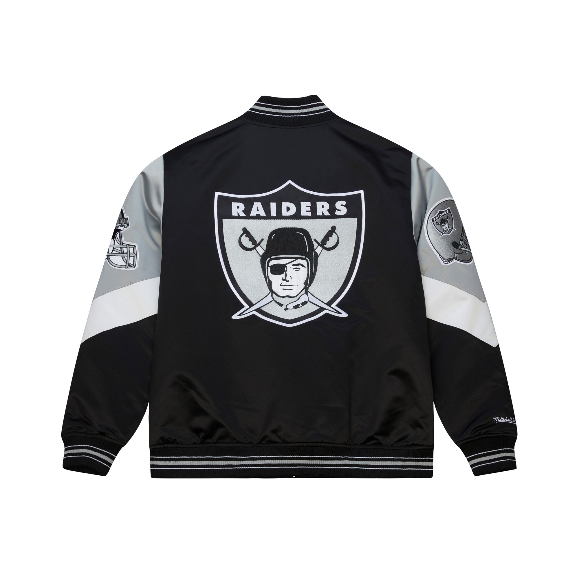 Las Vegas Raiders Mitchell & Ness Throwback Vintage Heavyweight Satin NFL Jacke Schwarz - STADIUMDREAMS