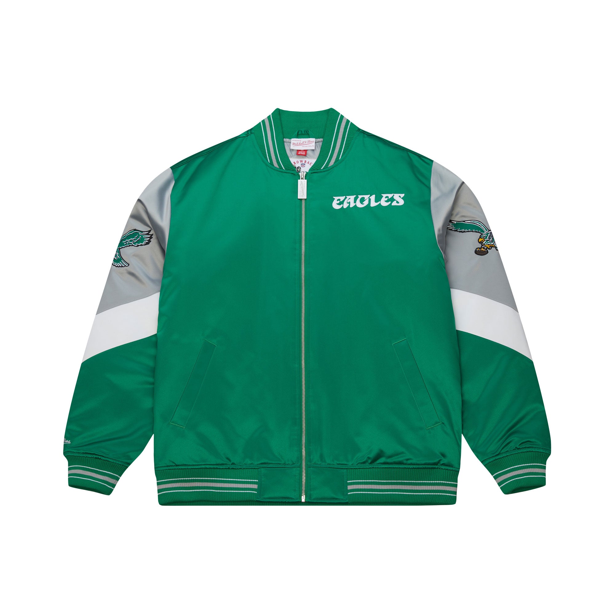 Philadelphia Eagles Mitchell & Ness Throwback Vintage Heavyweight Satin NFL Jacke Grün - STADIUMDREAMS